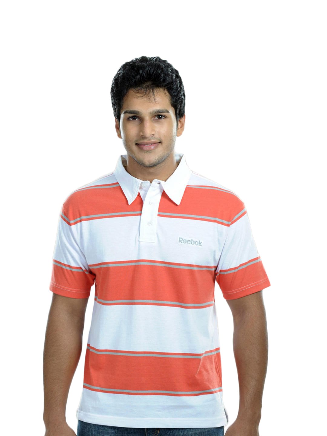 Reebok Orange & White Striped Polo T-shirt