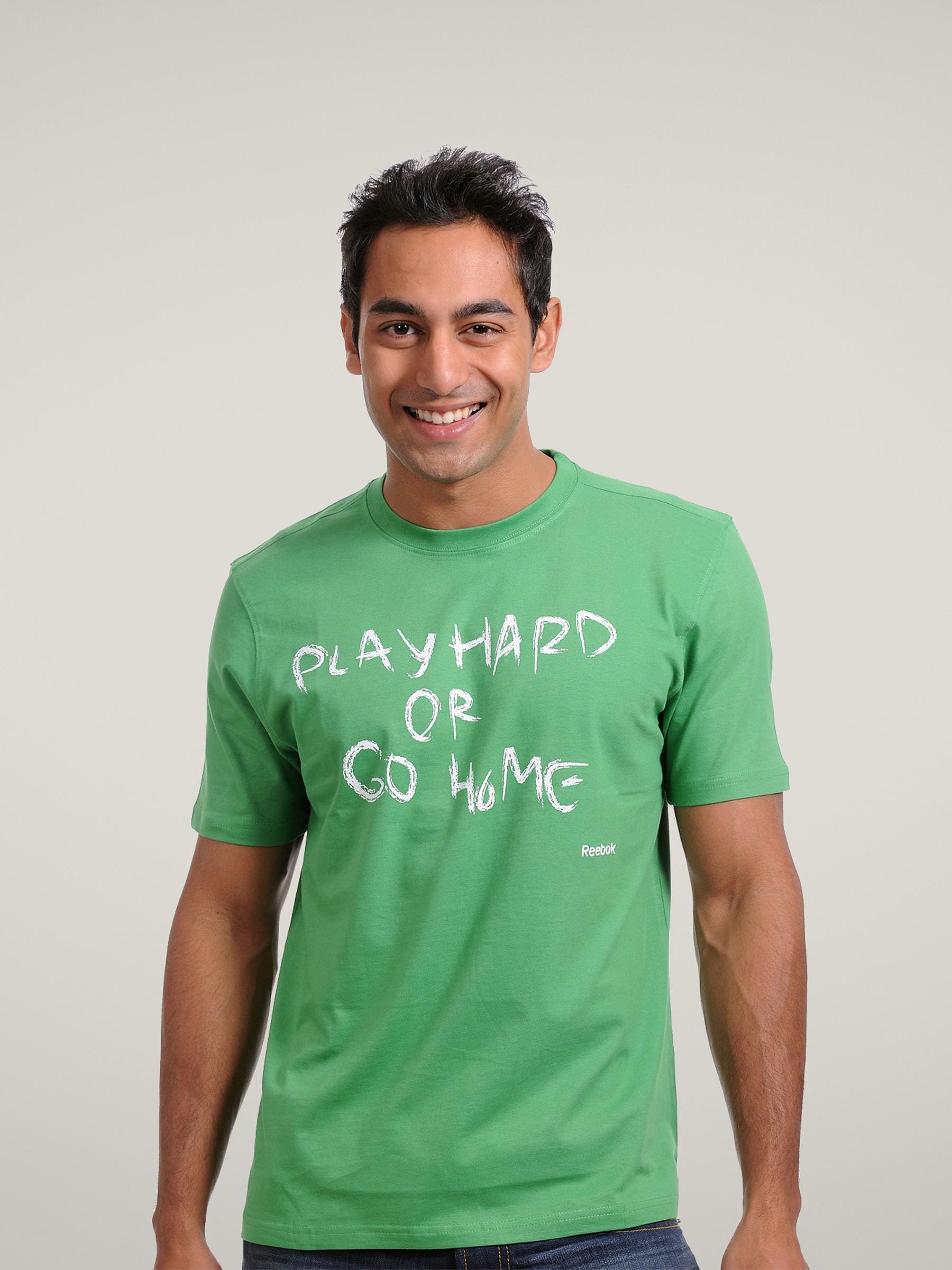 Reebok Men Play Hard Cotton Green T-shirt