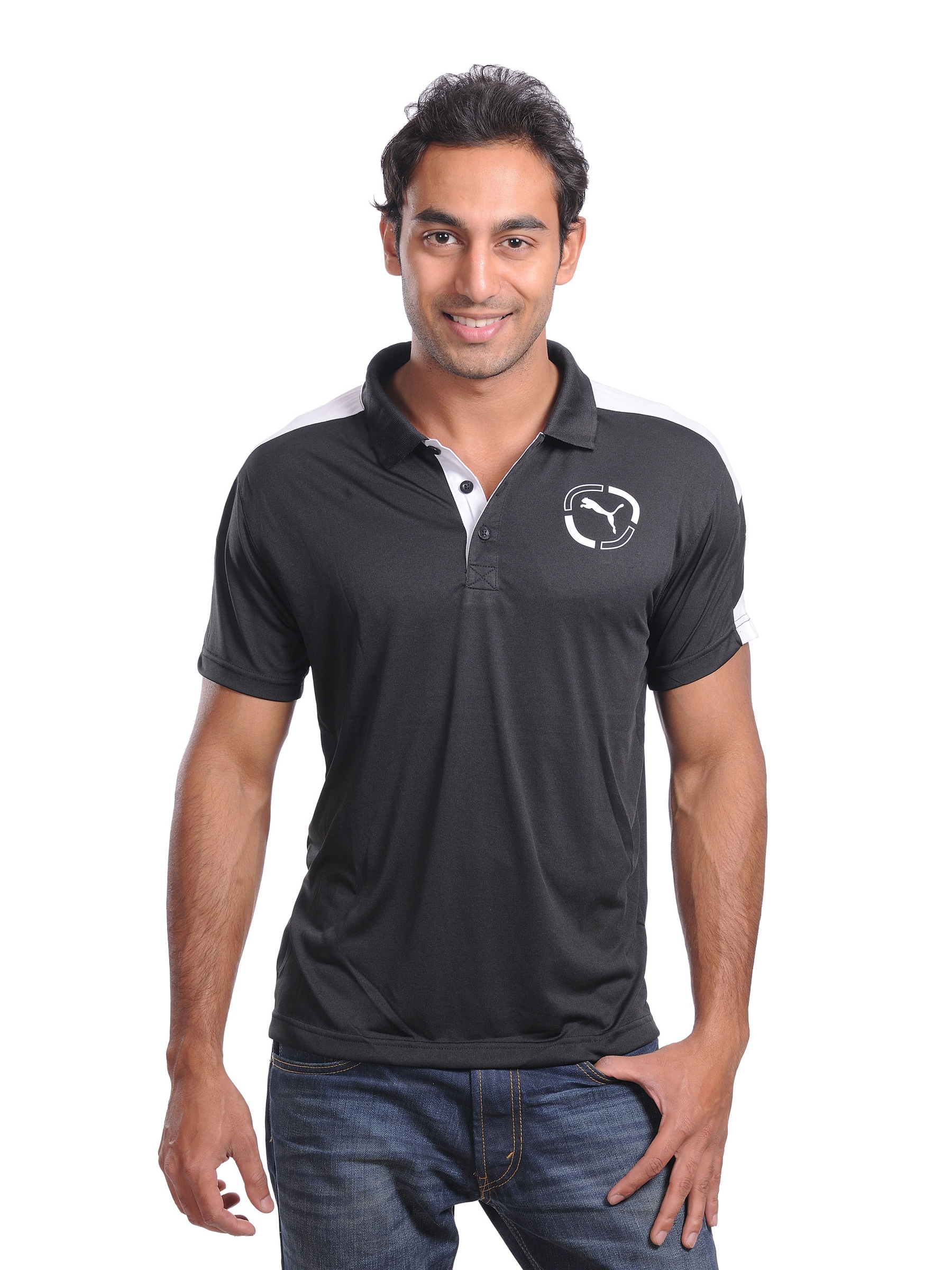 Puma Mens Slim Fit Black Polo T-shirt