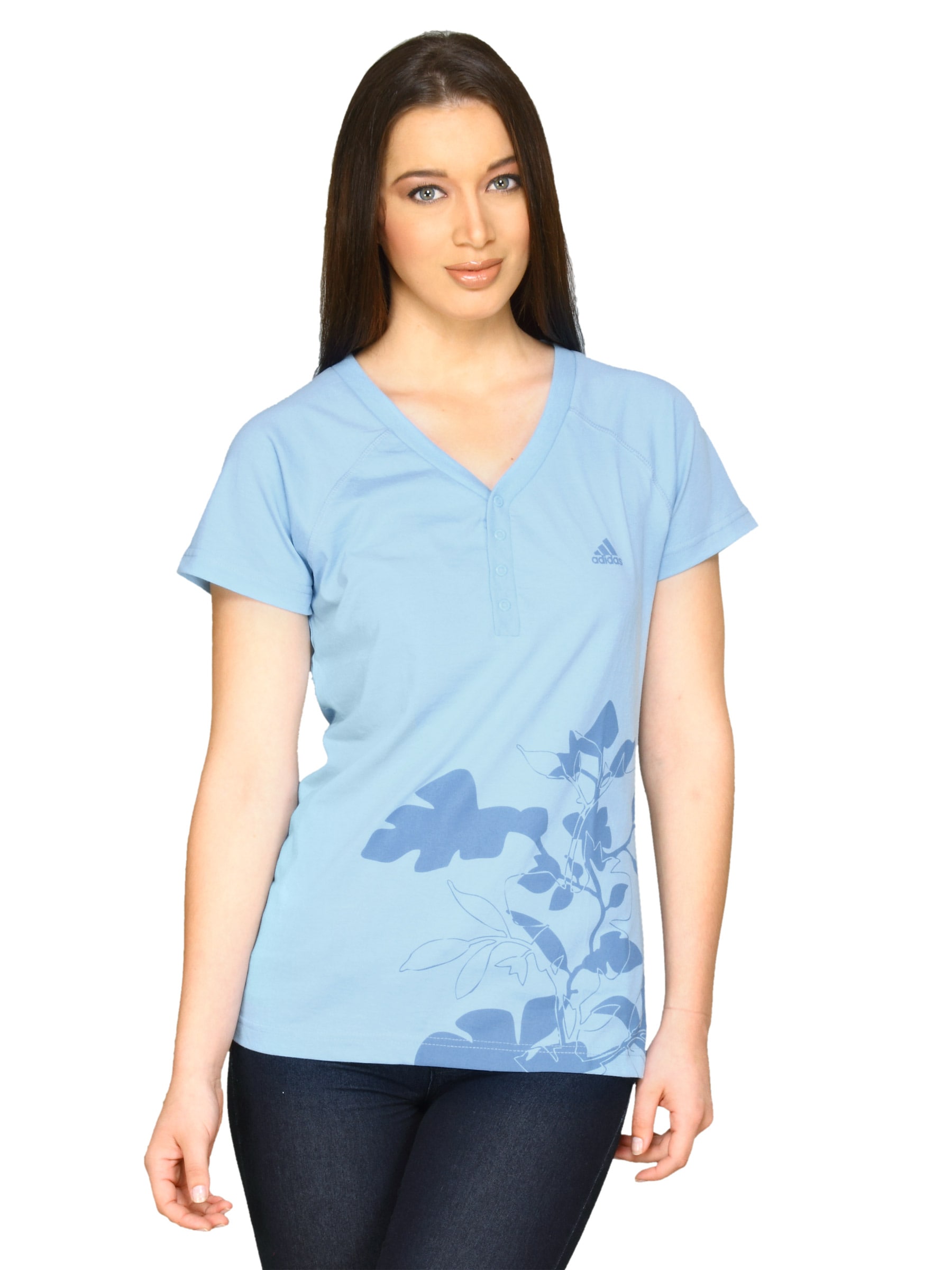 ADIDAS Women Graphic Blue T-shirt