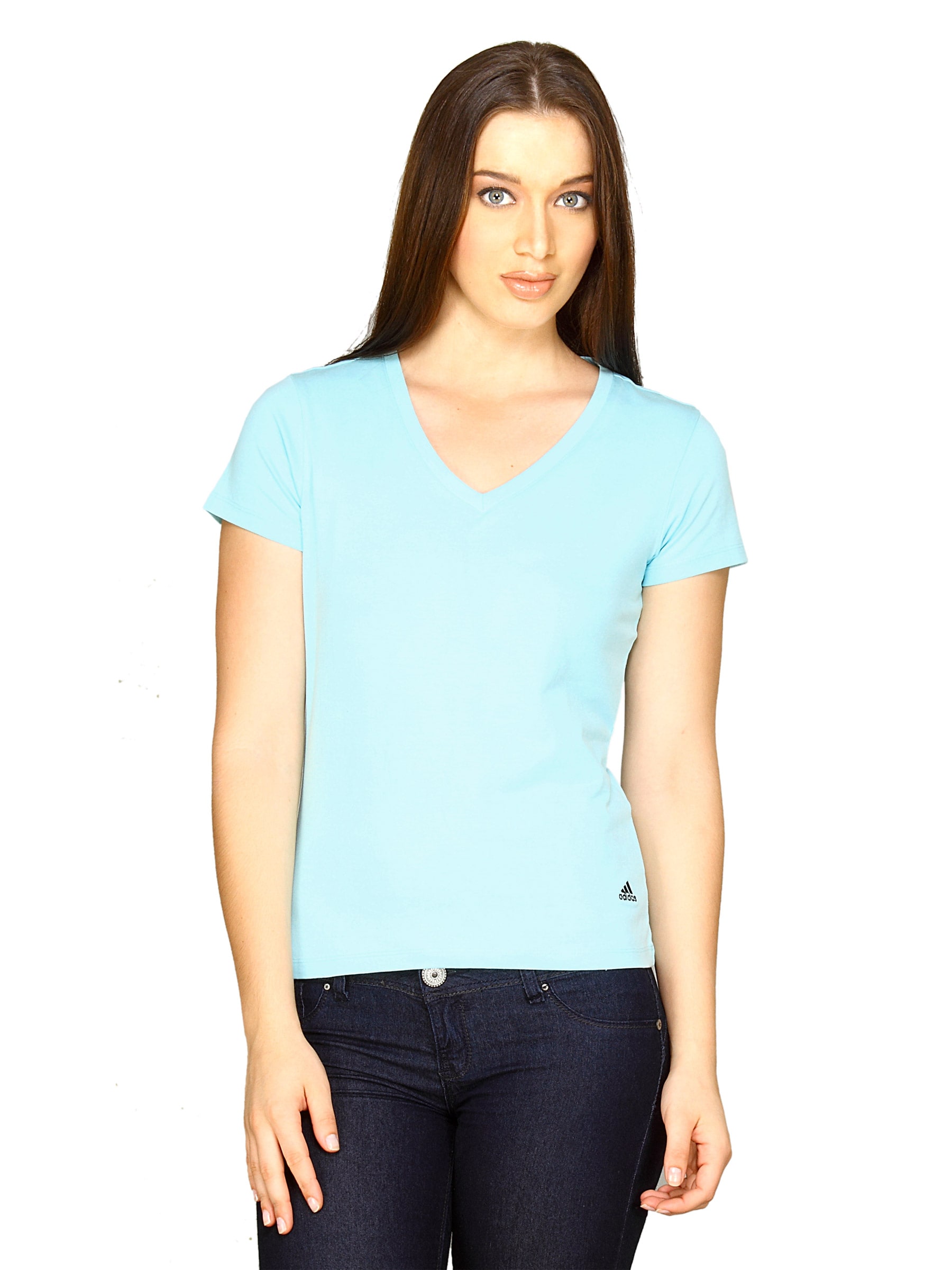 ADIDAS Womens Blue V Neck T-shirt