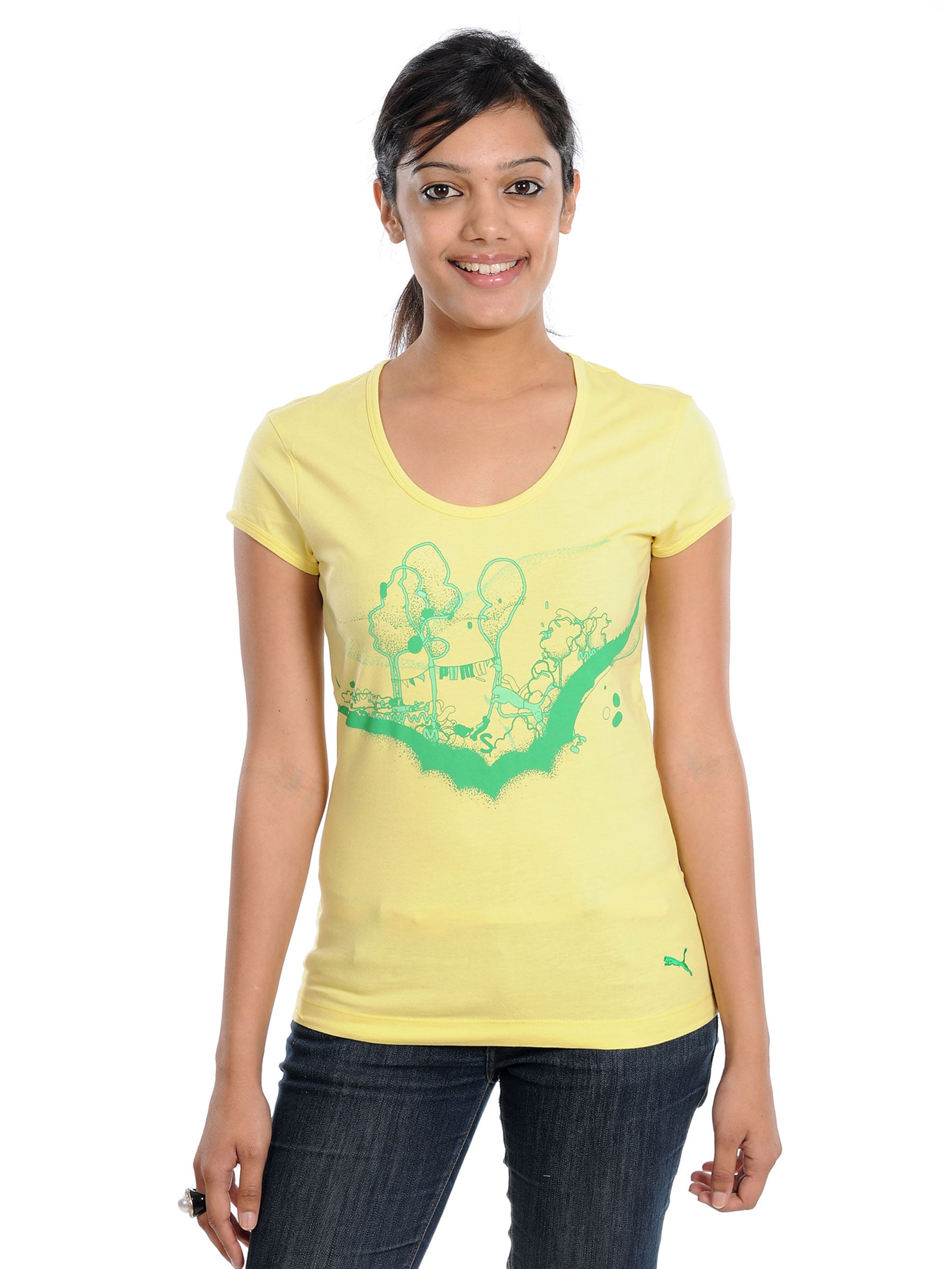 PUMA Women Yellow Printed T-shirt