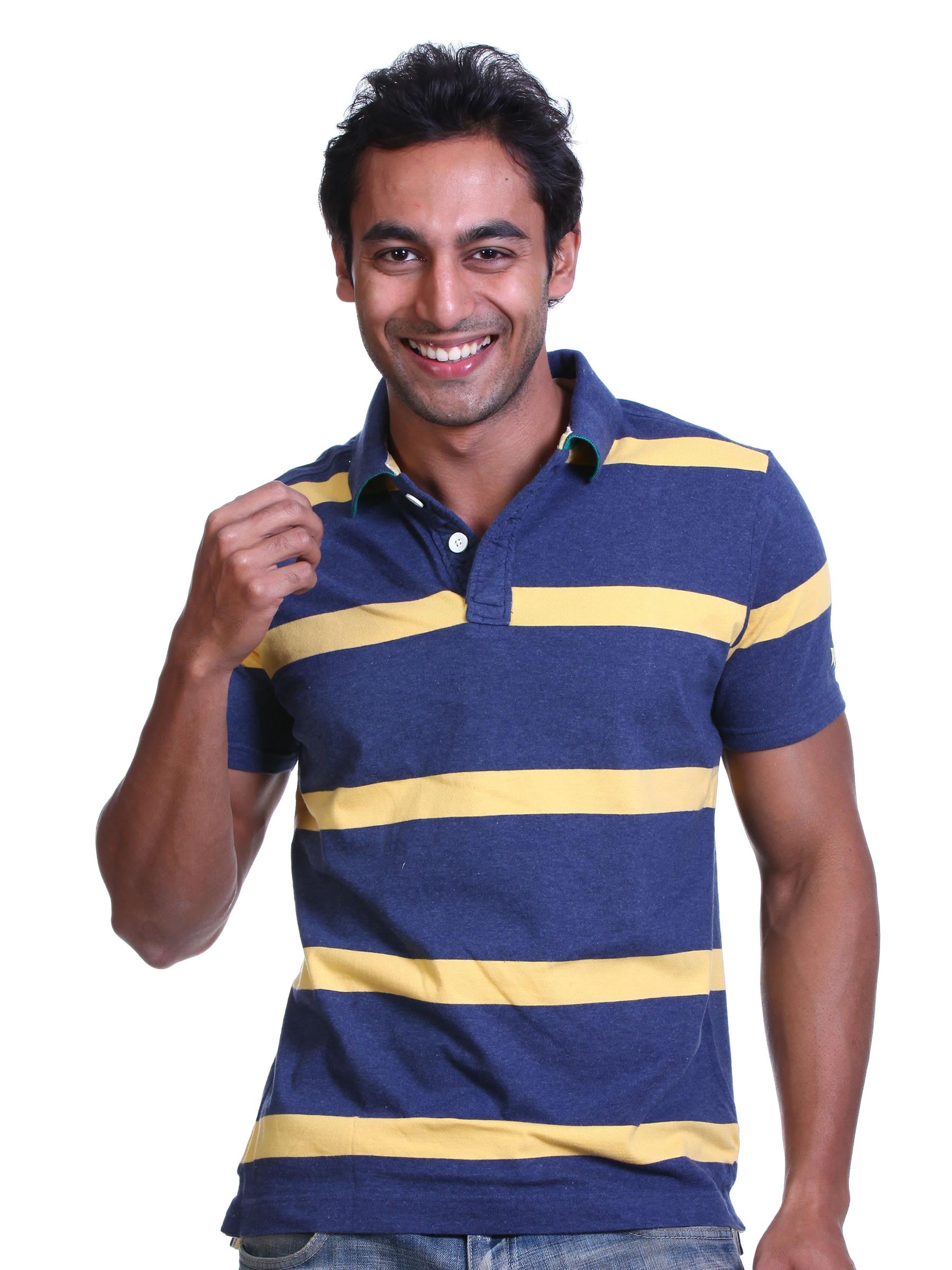 Basics Men Blue Striped Polo T-shirt