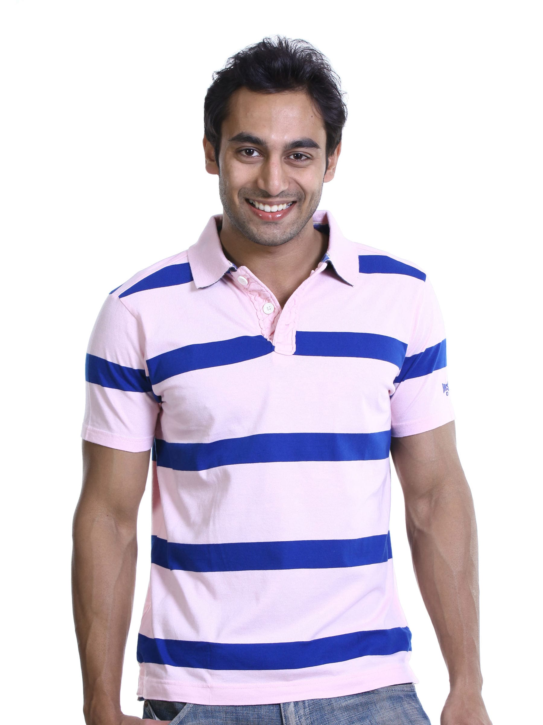 Basics Men Pink Striped Polo T-shirt