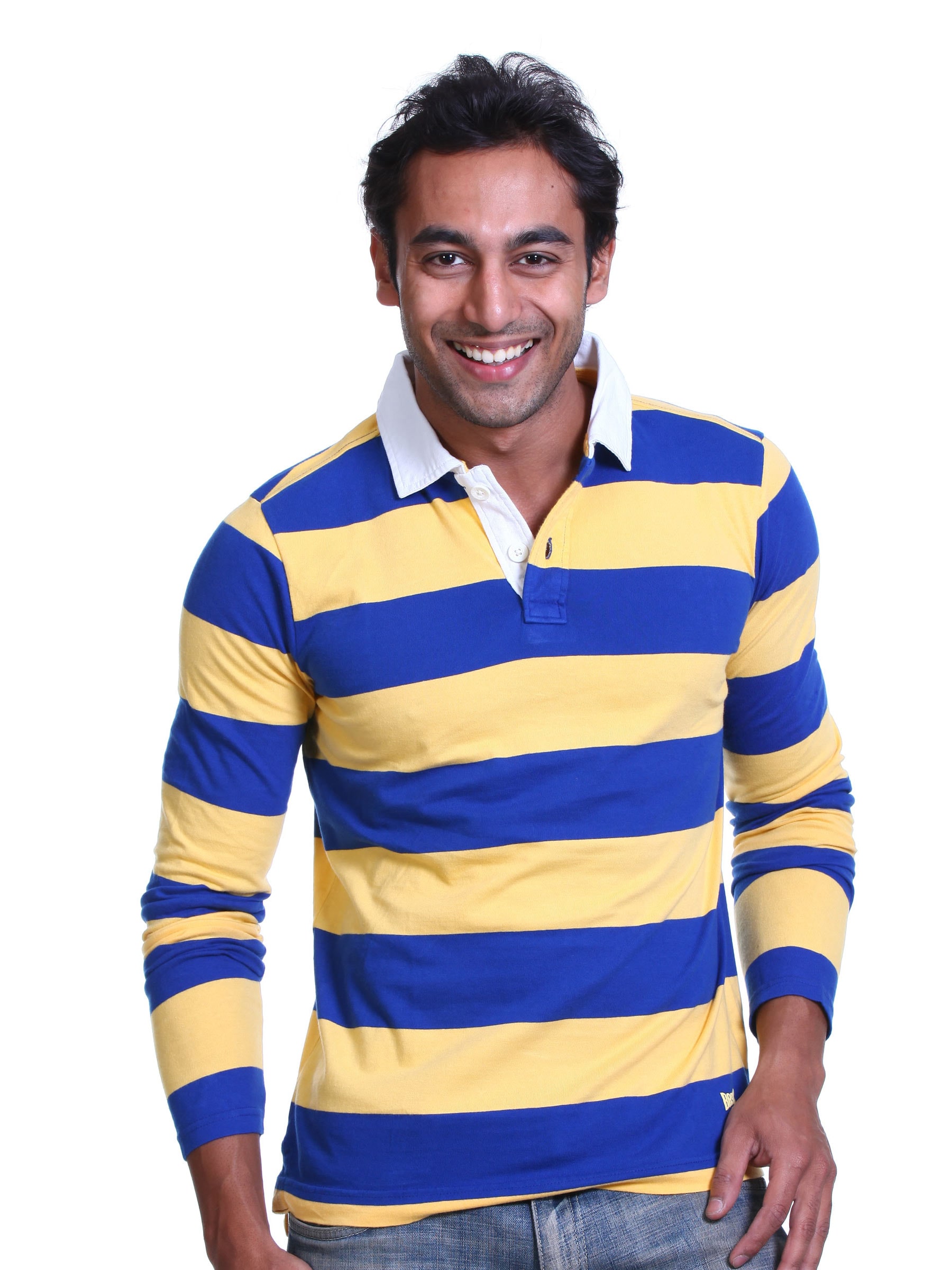 Basics Men Blue & Yellow Polo T-shirt