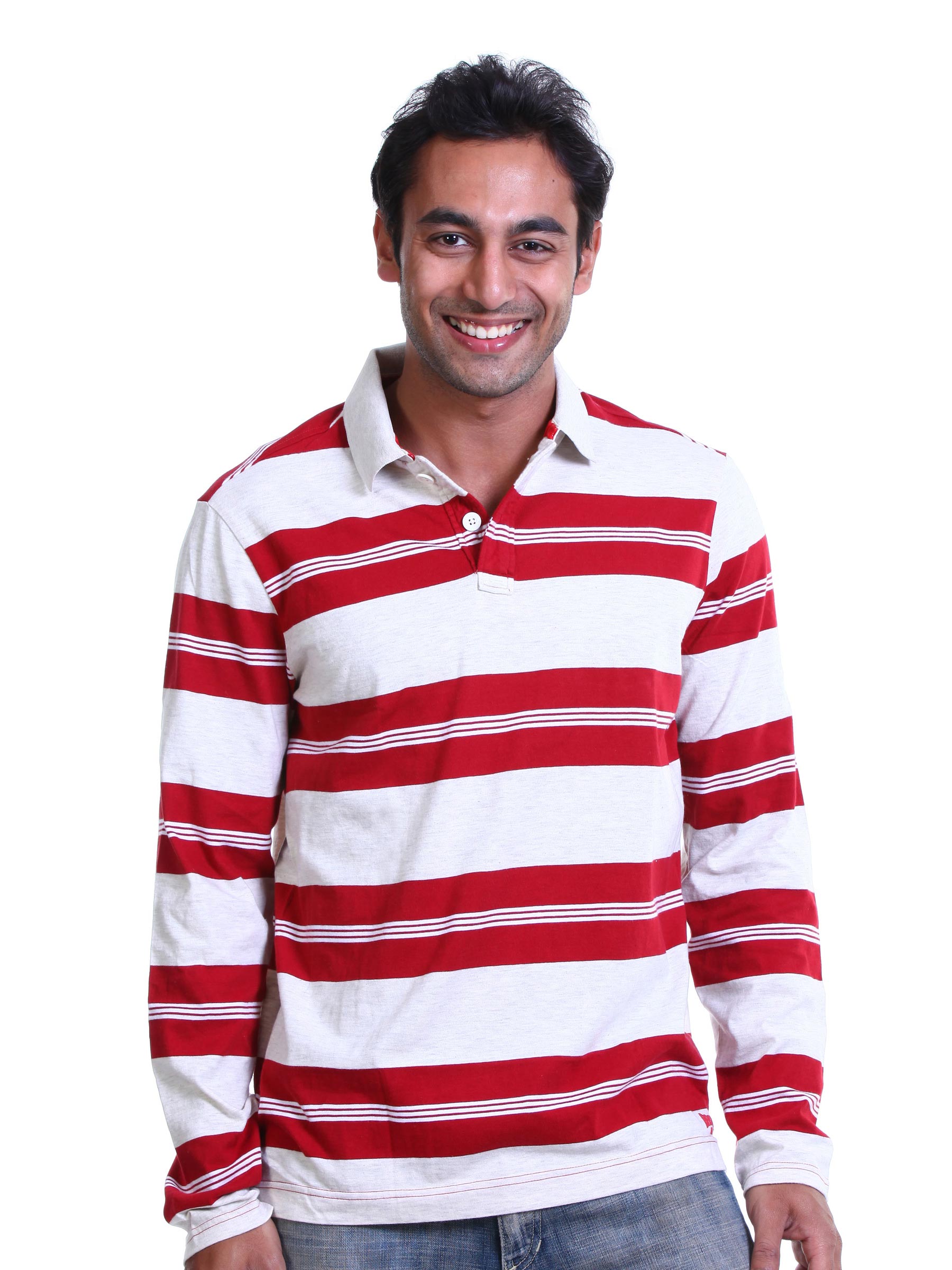 Basics Men Red & Grey Polo T-shirt