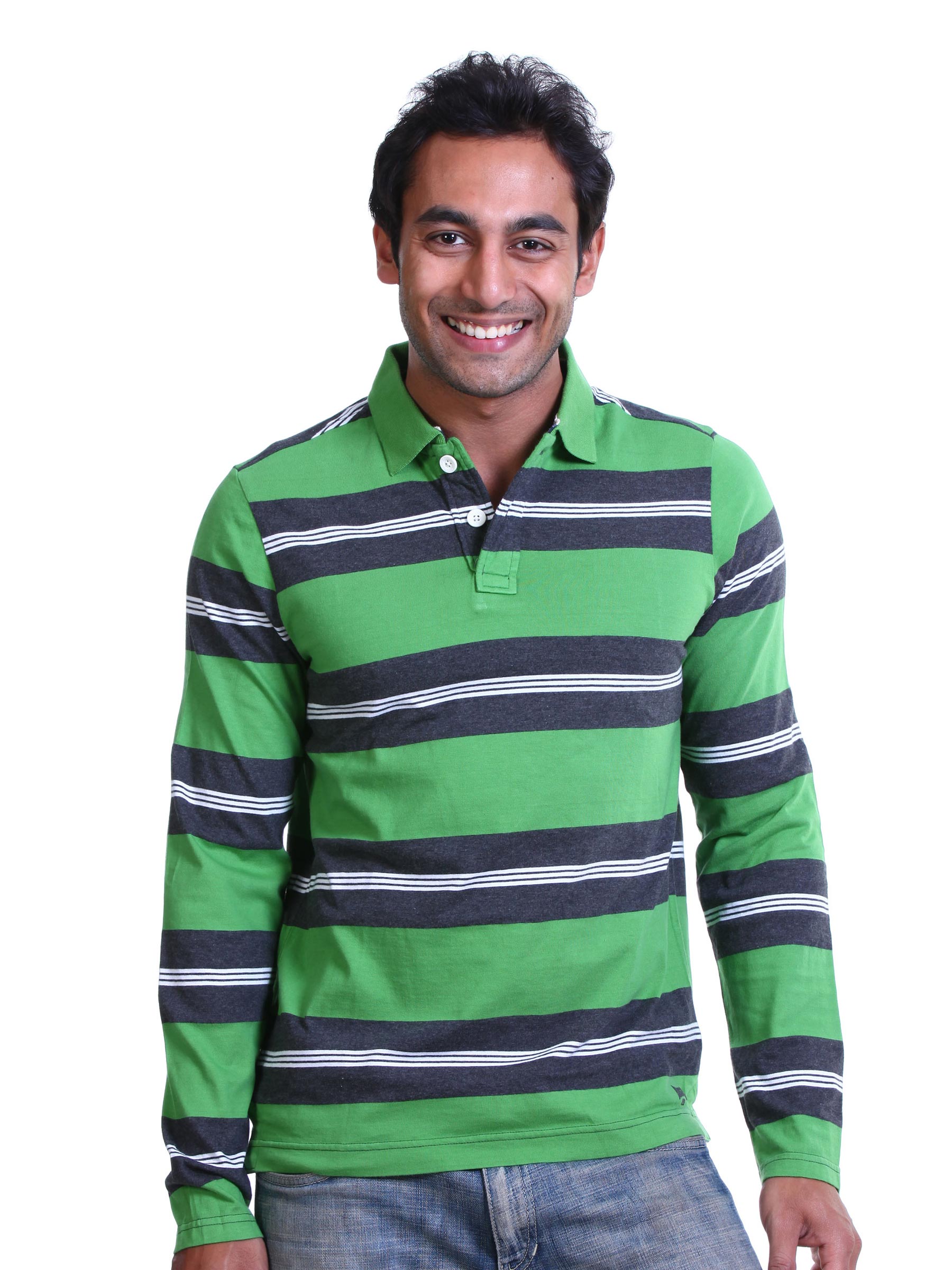Basics Men Green & Black Polo T-shirt