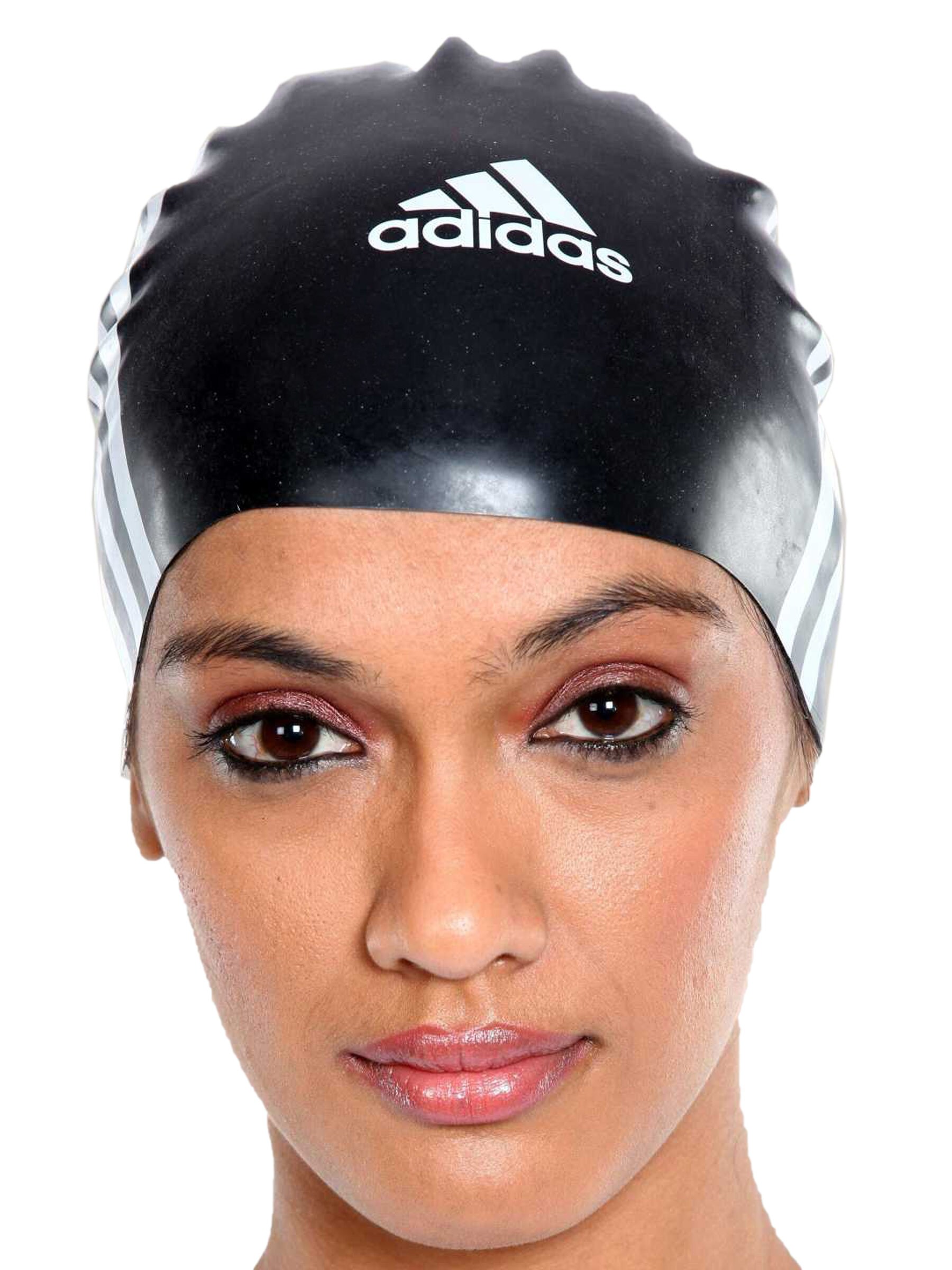 ADIDAS Women Stripe Black Swimming Cap