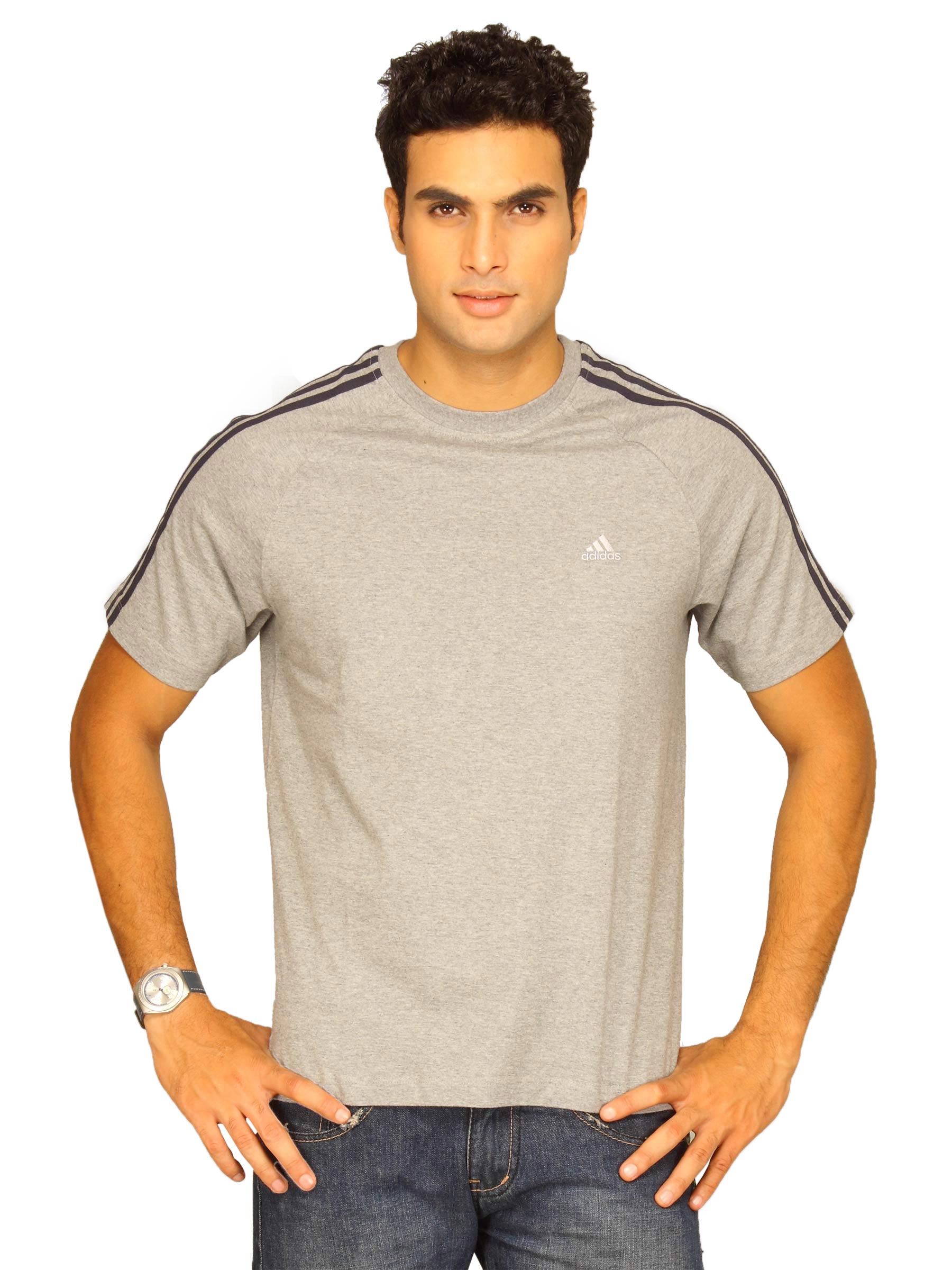 ADIDAS Men Stripe Grey T-shirt