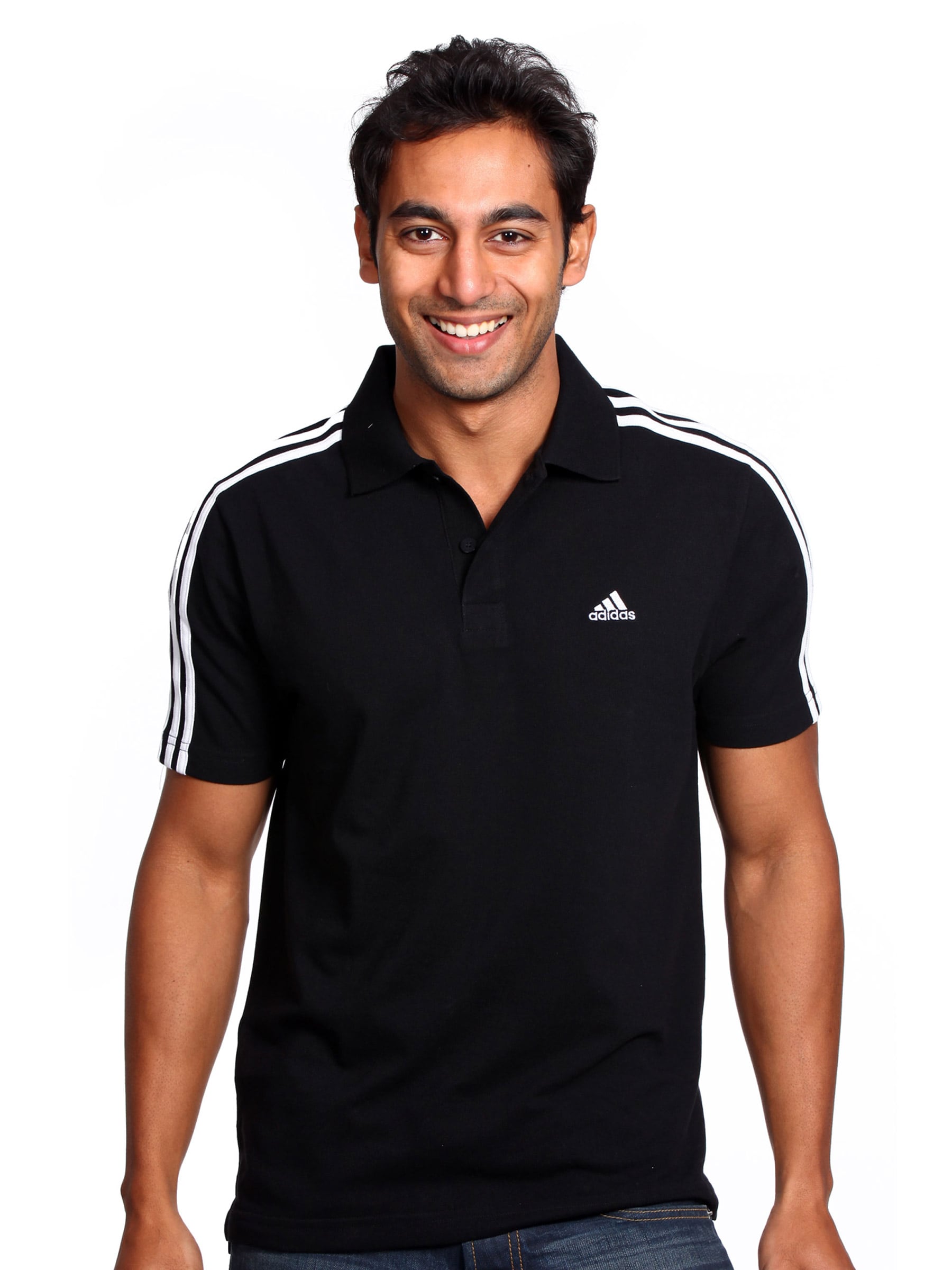 ADIDAS Men 3 Stripe Black Polo T-shirt