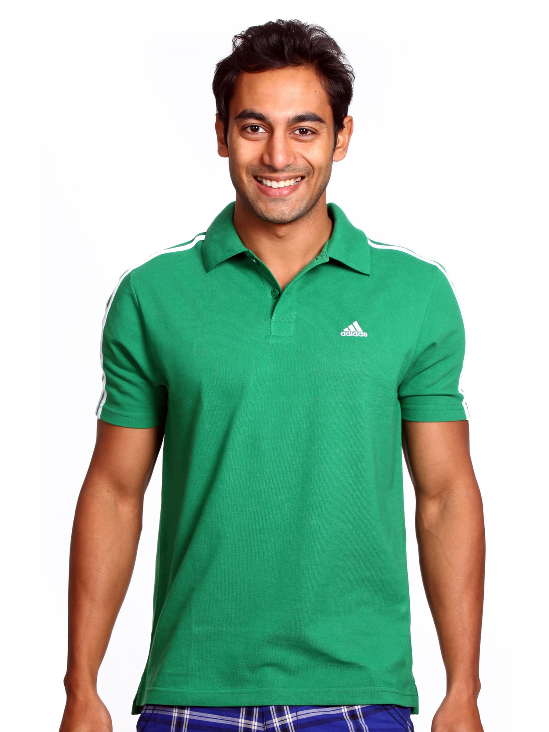 Adidas Men 3 Stripe Green Polo T-shirt