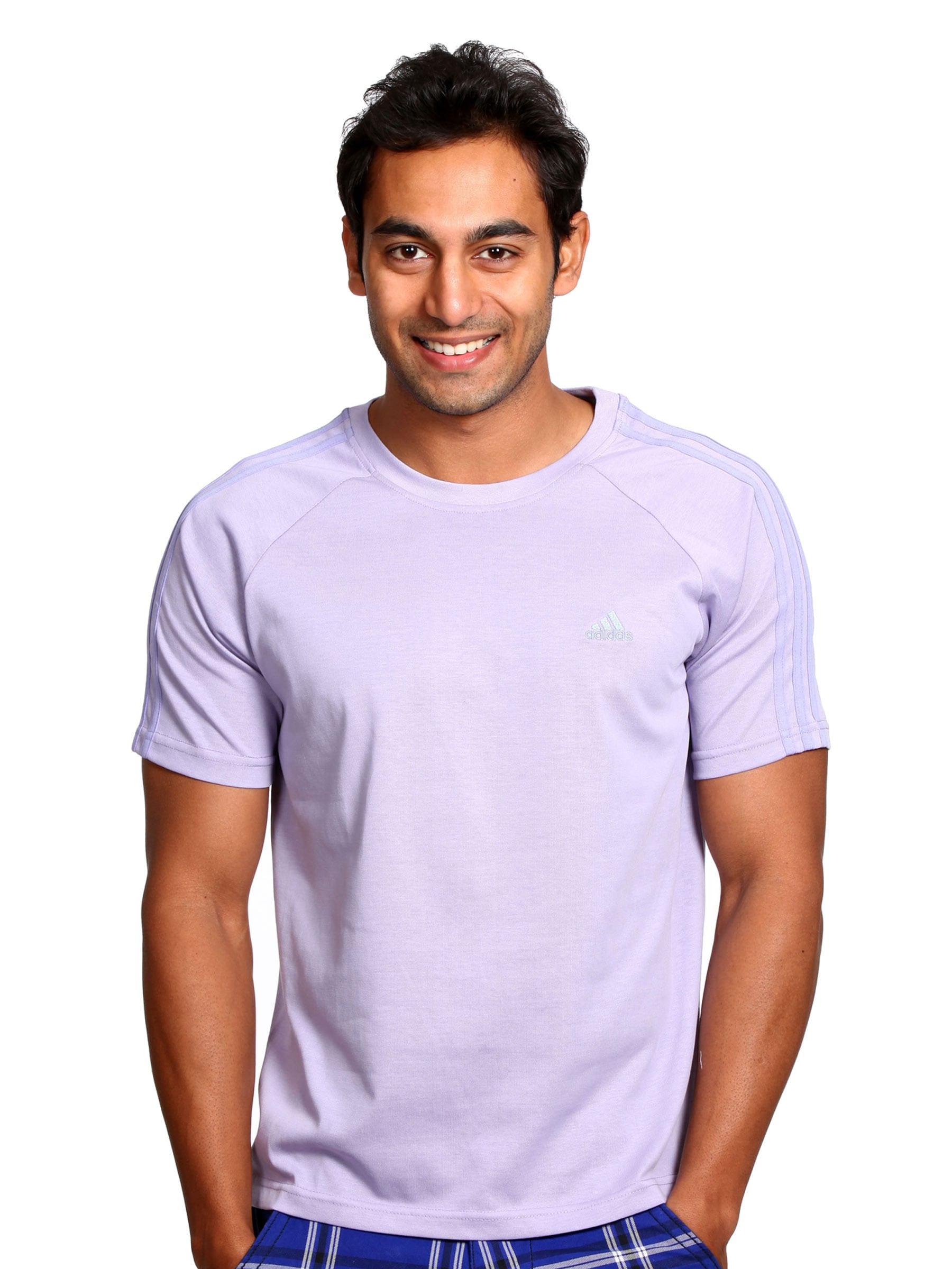 ADIDAS Men Stripe Purple T-shirt