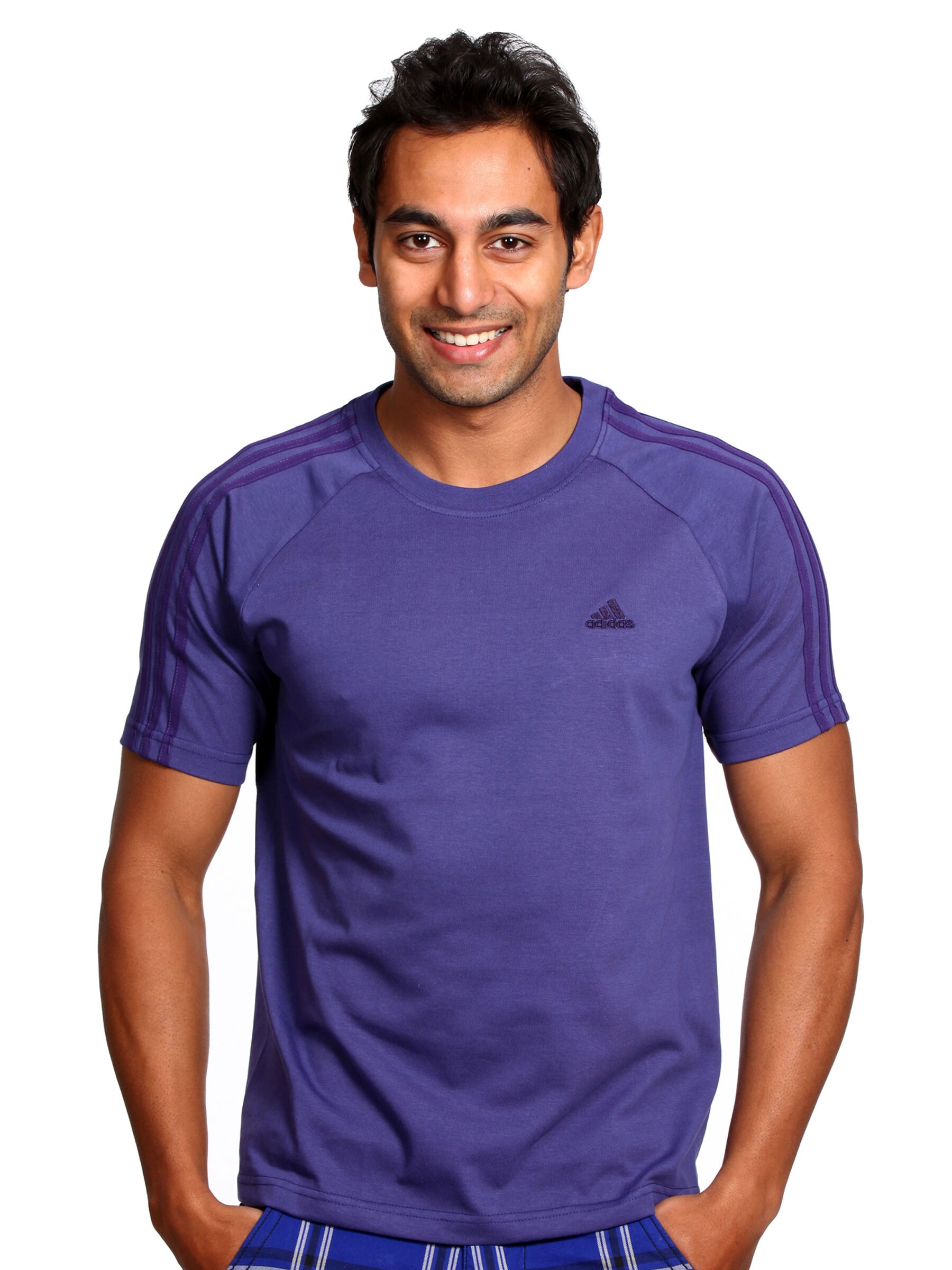 ADIDAS Men 3 Stripe Purple T-shirt