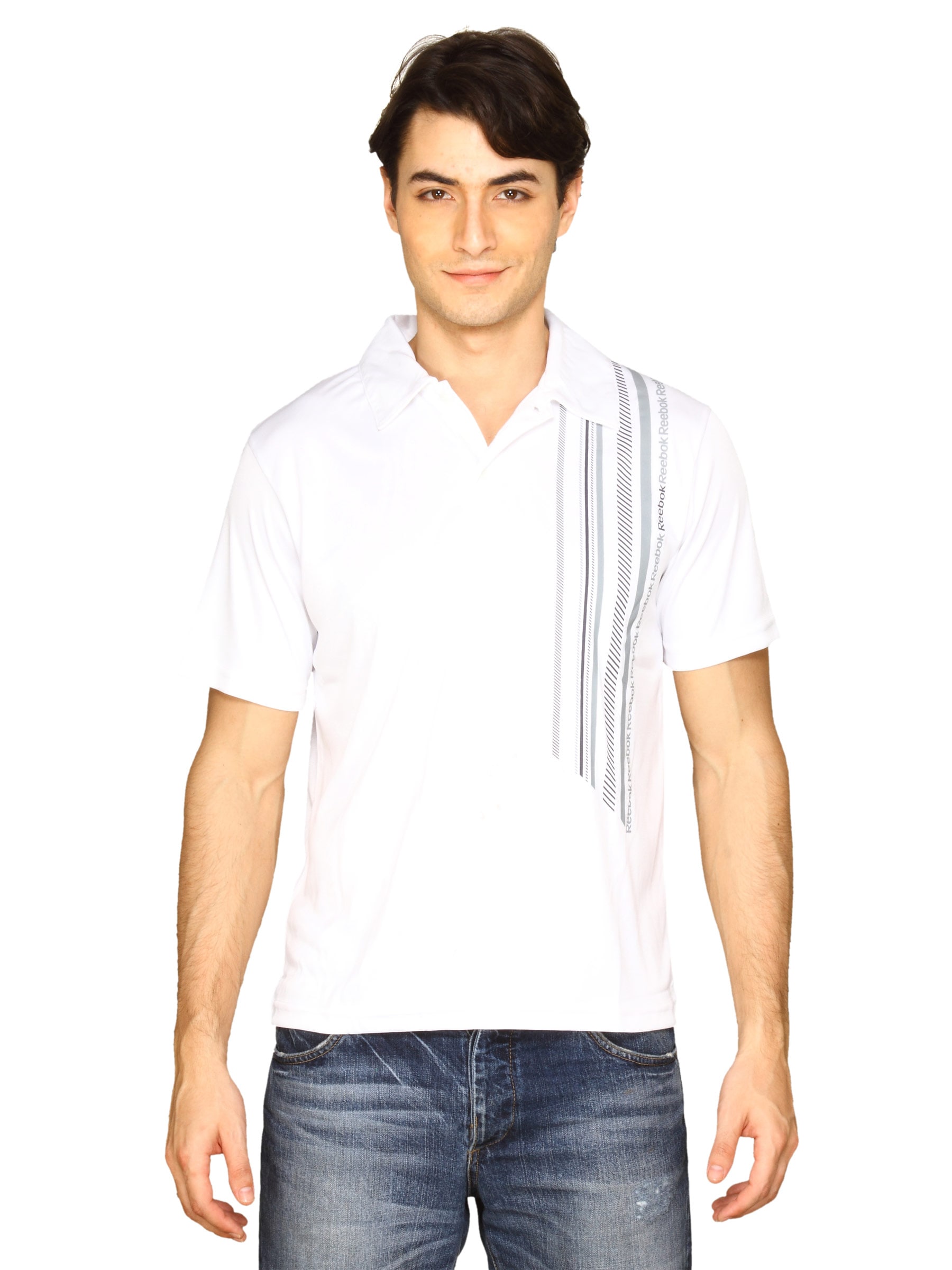 Reebok Men Club Stripe White Polo T-shirt