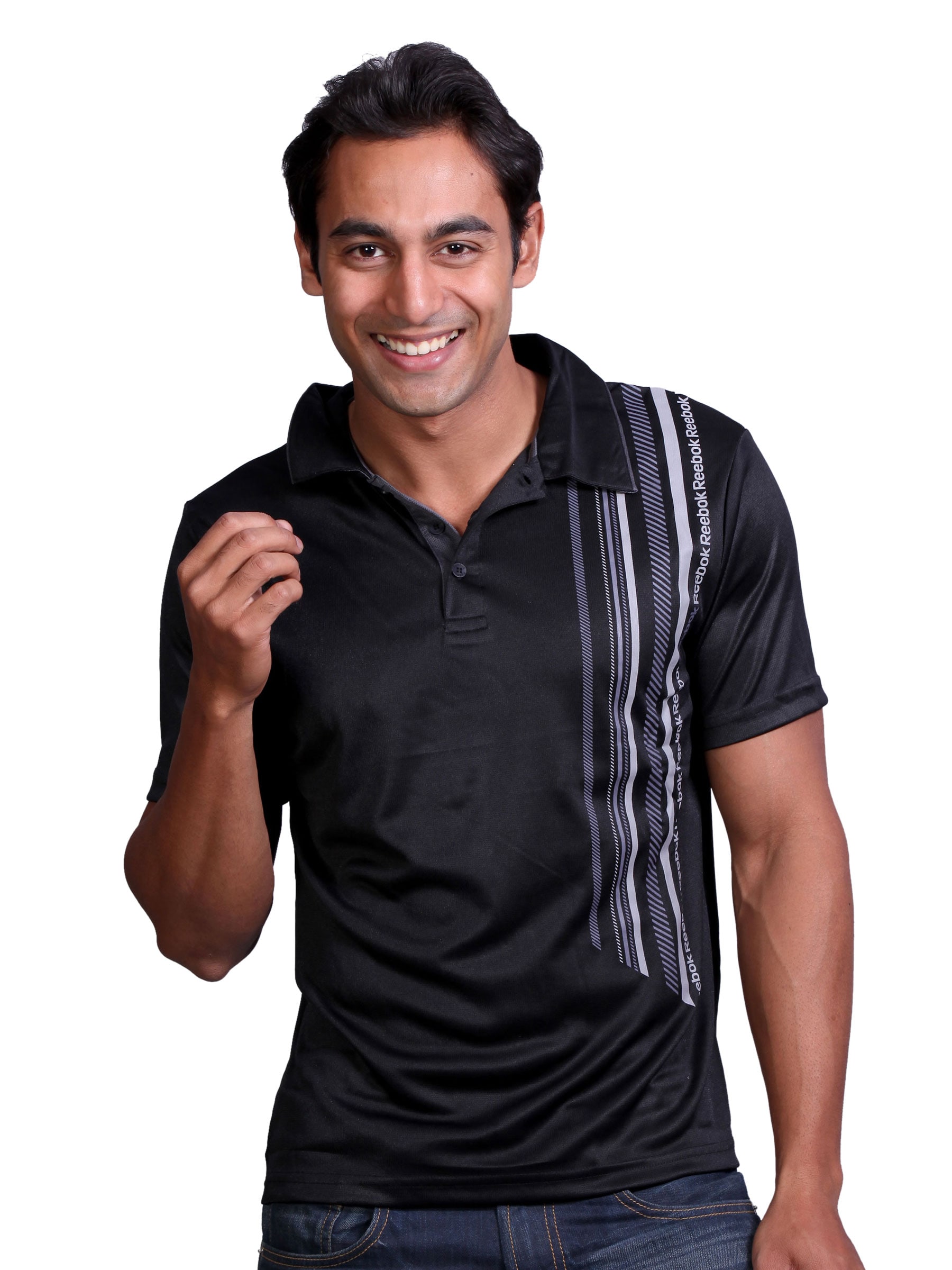Reebok Men Club Stripe Black Polo T-shirt