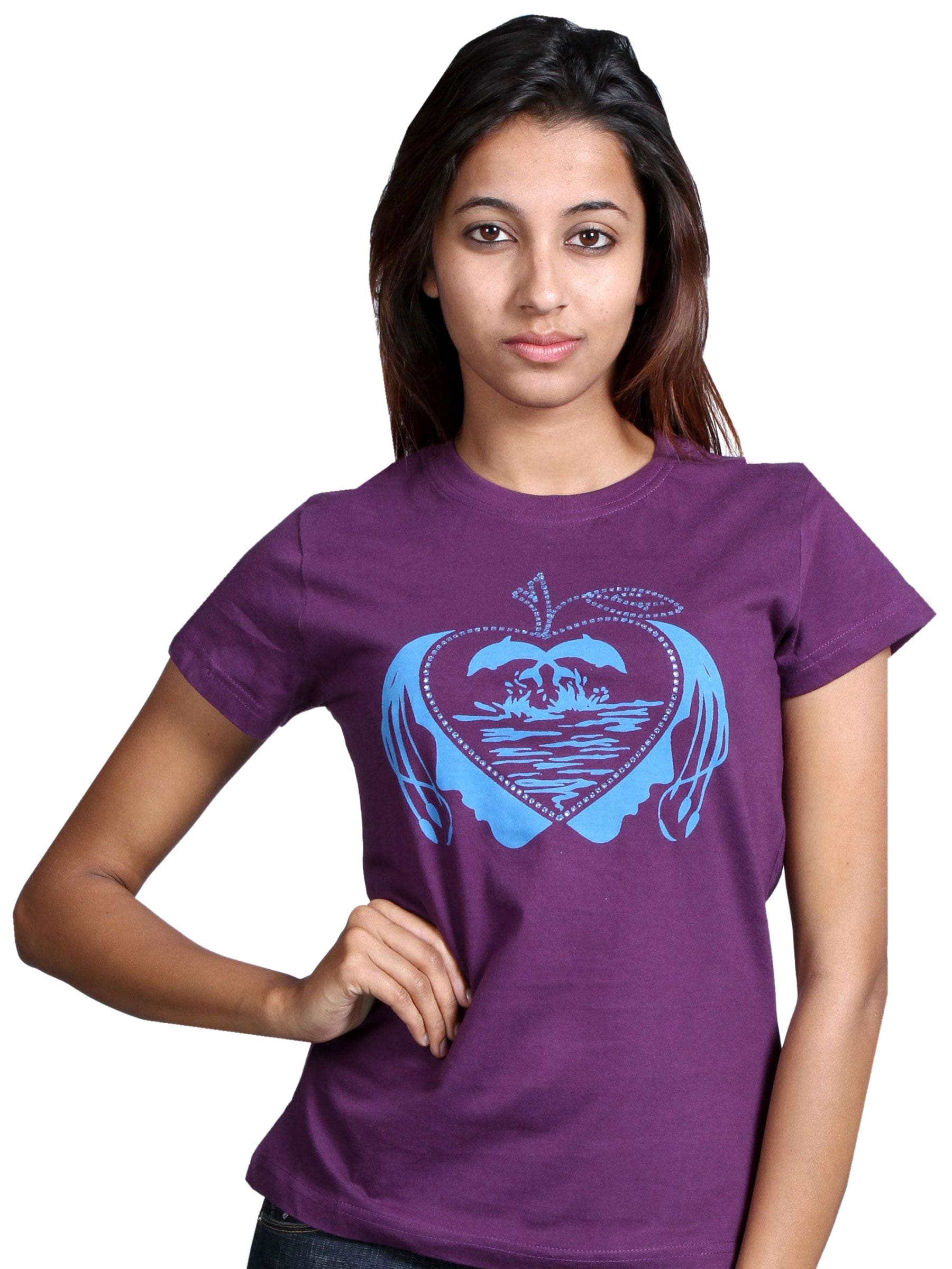 Inkfruit Women Happy Dolphin Purple T-shirt