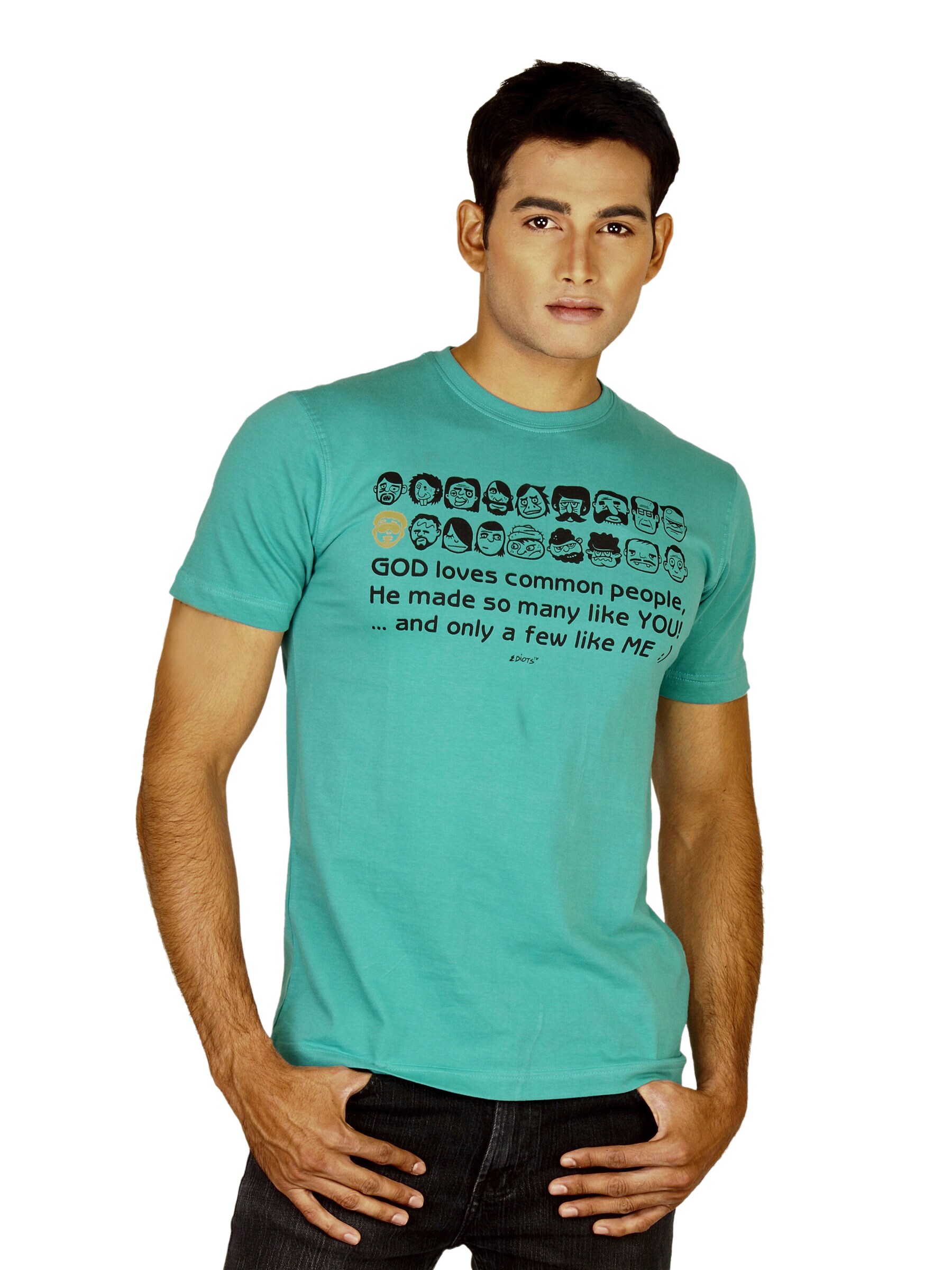Ediots Men's God Loves PPL Turquoise T-shirt