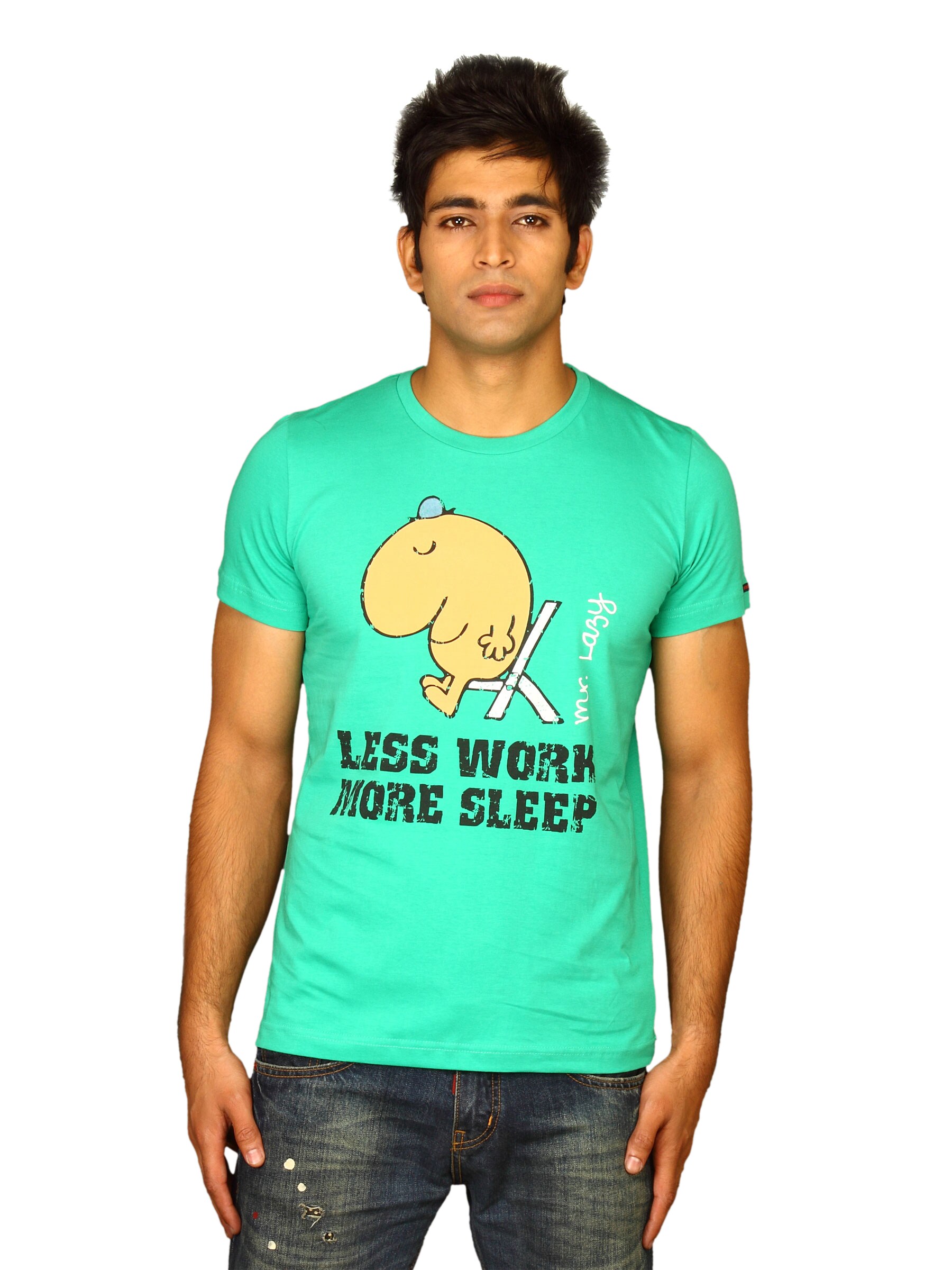 Mr.Men Men's Less Work More Sleep Green T-shirt