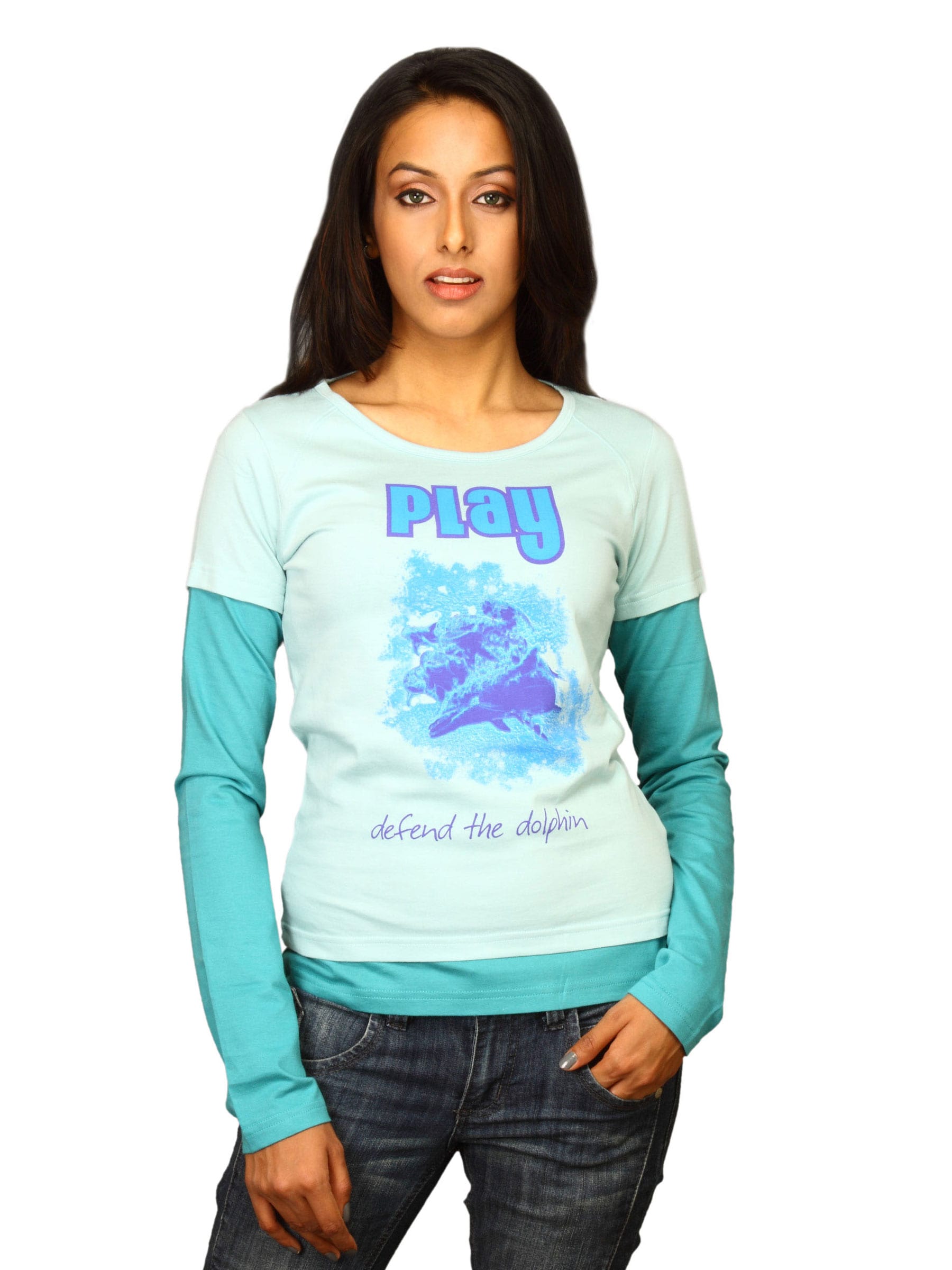 DUSG Women's Play Lady Organic Blue T-shirt