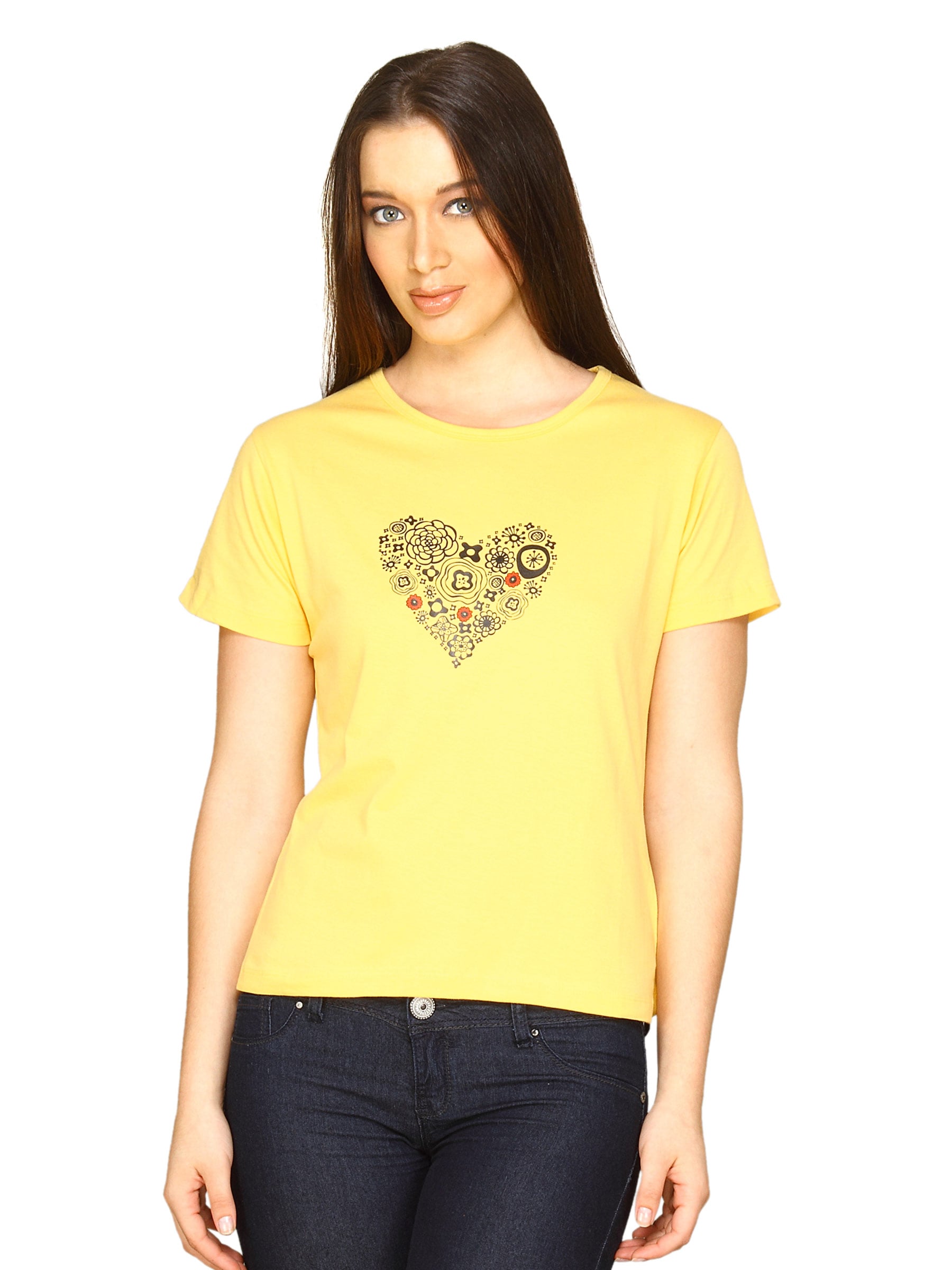 Tantra Women's Red Flower Heart Yellow T-shirt