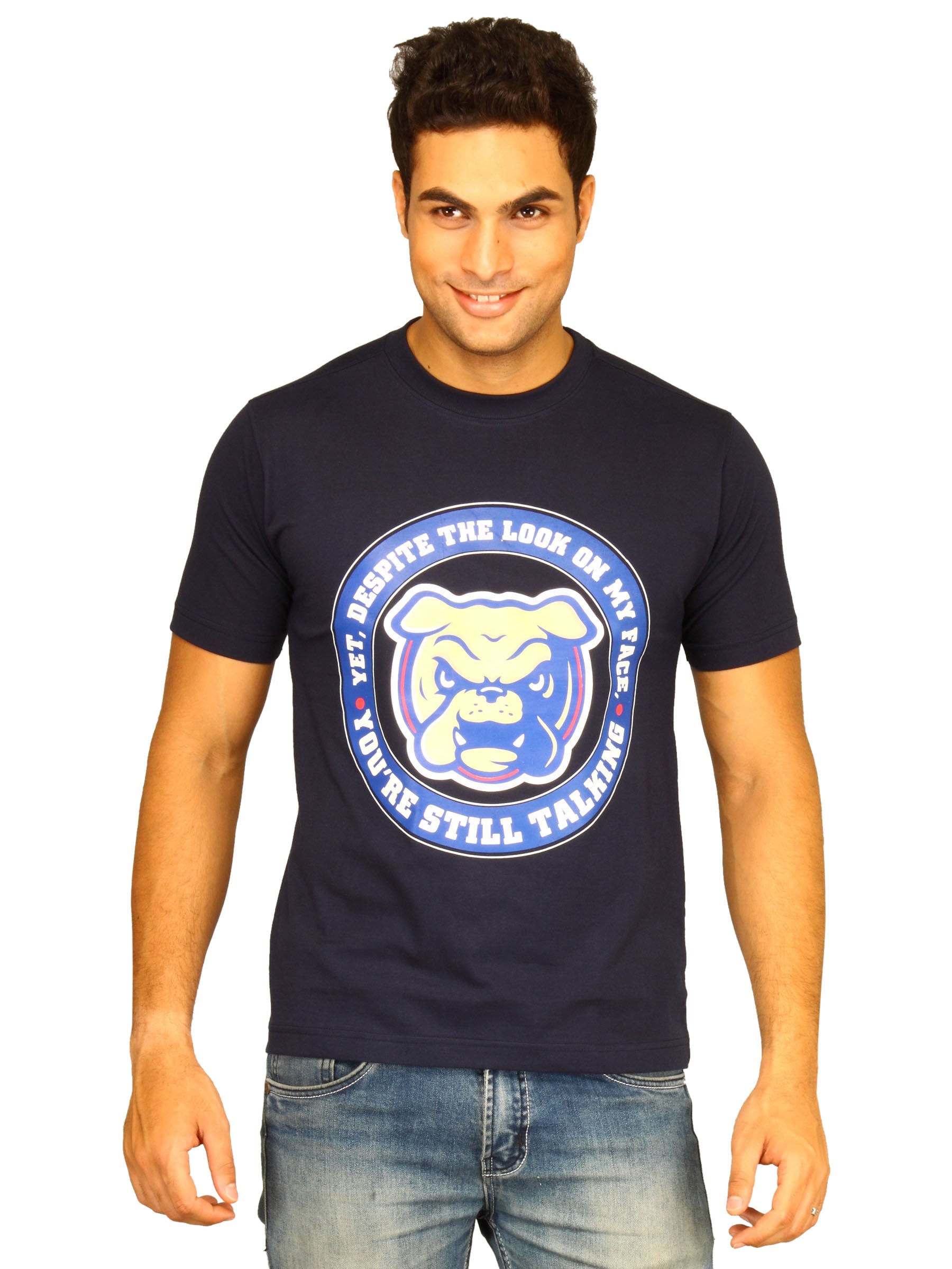Myntra Men's Yet Despite Navy Blue T-shirt
