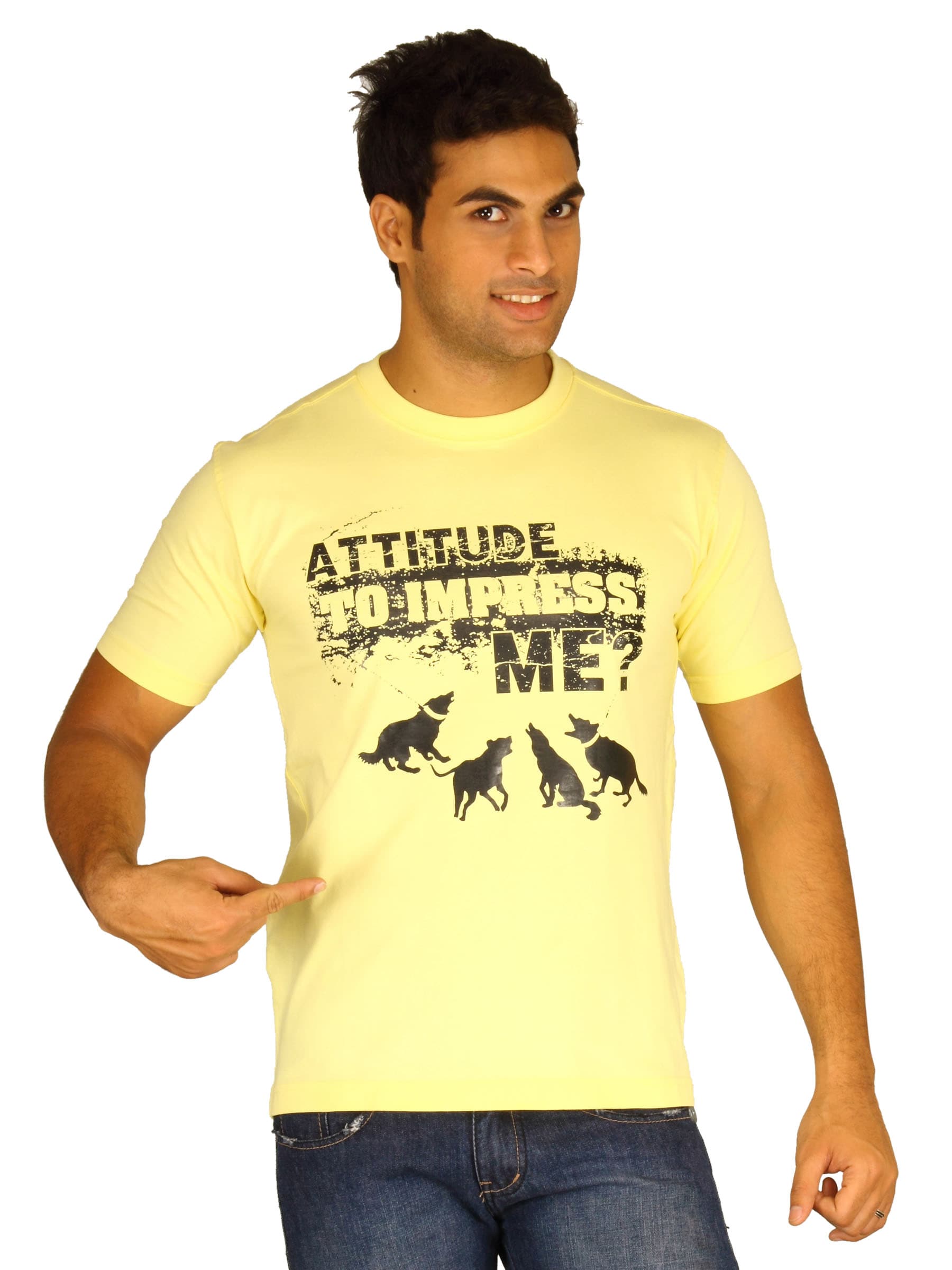Myntra Men's Attitude To Impress Me Yellow T-shirt