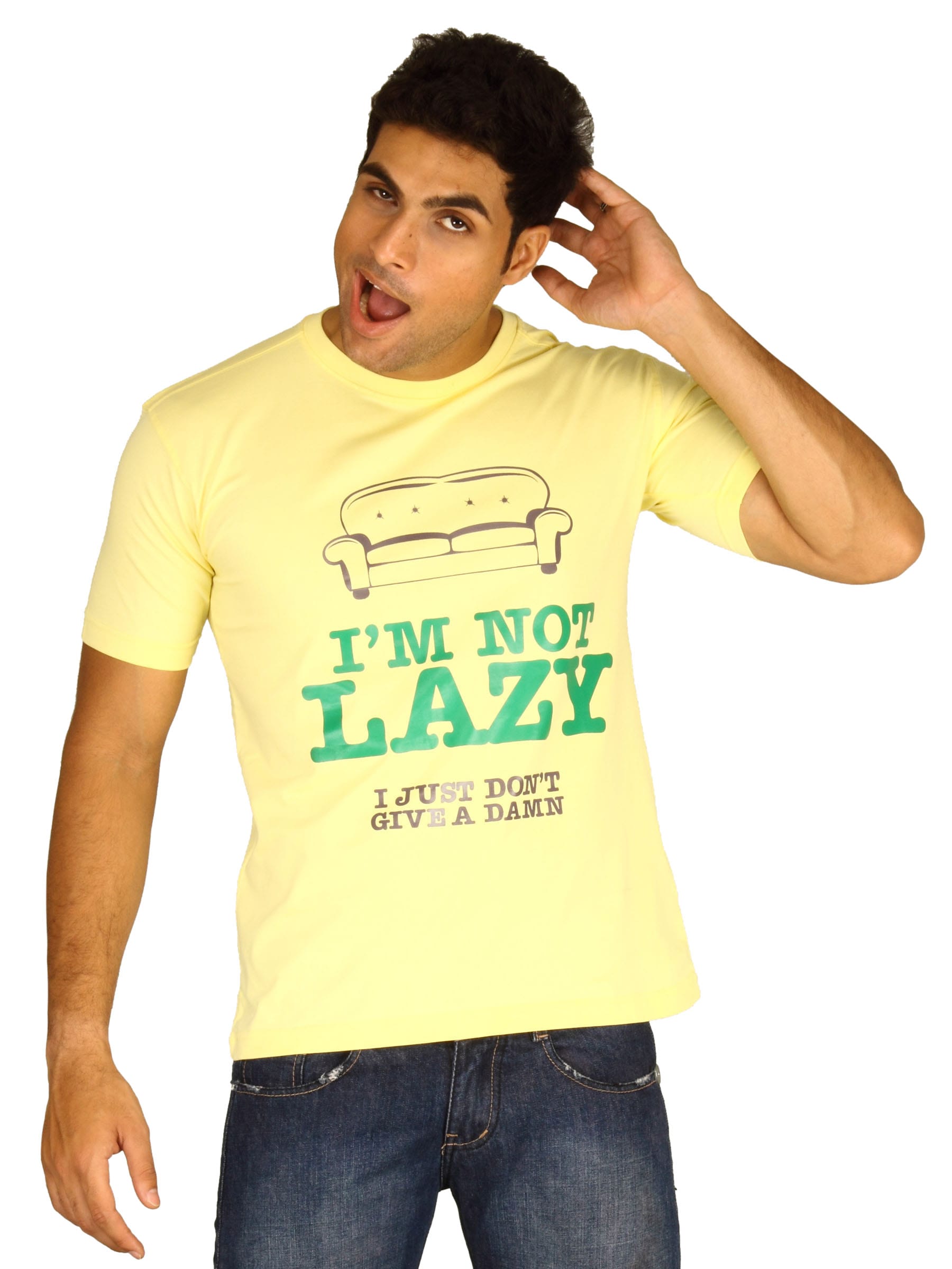 Myntra Men's I Am Not Lazy Yellow T-shirt