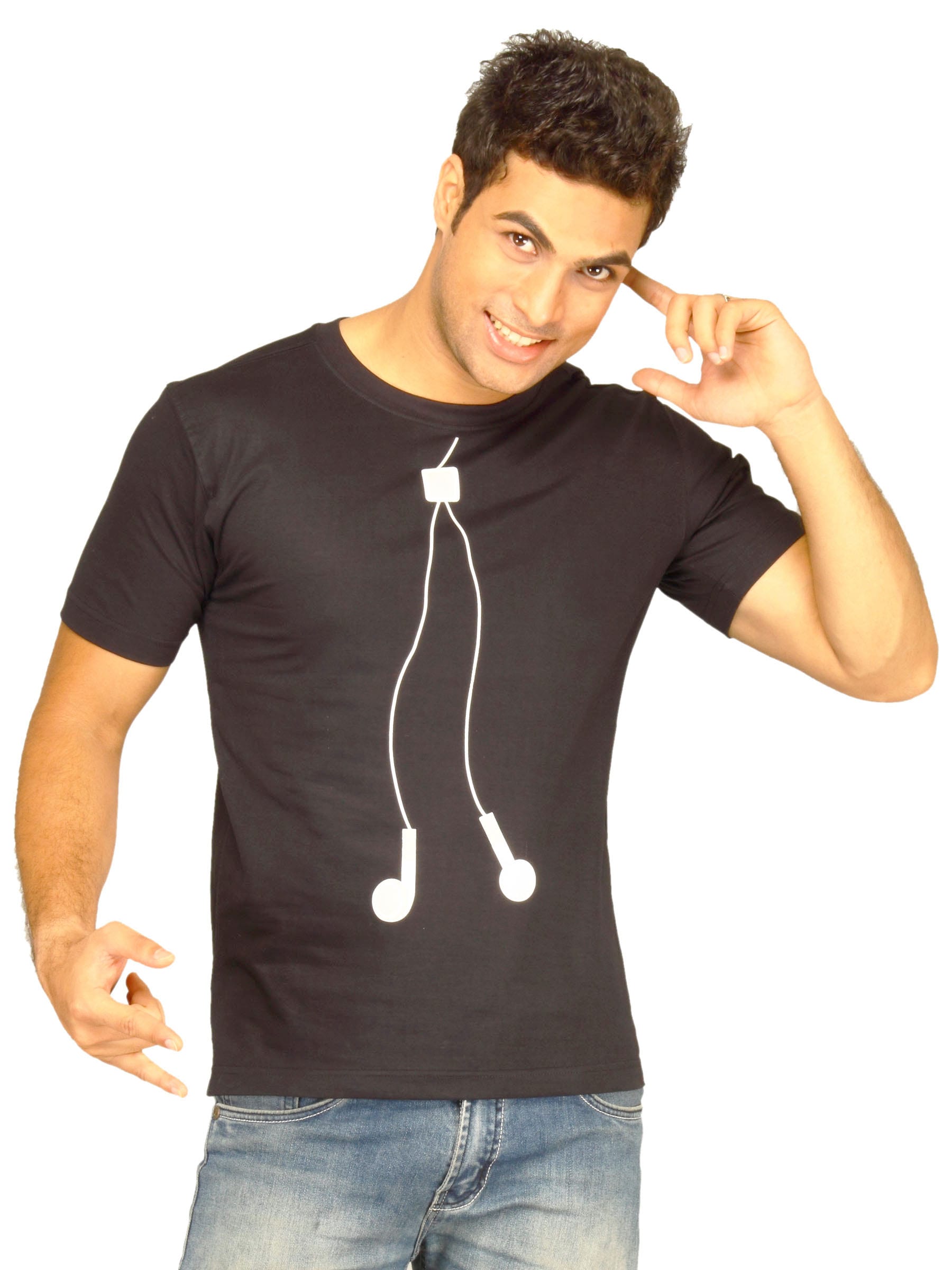 Myntra Men's Ear Plugs Black T-shirt