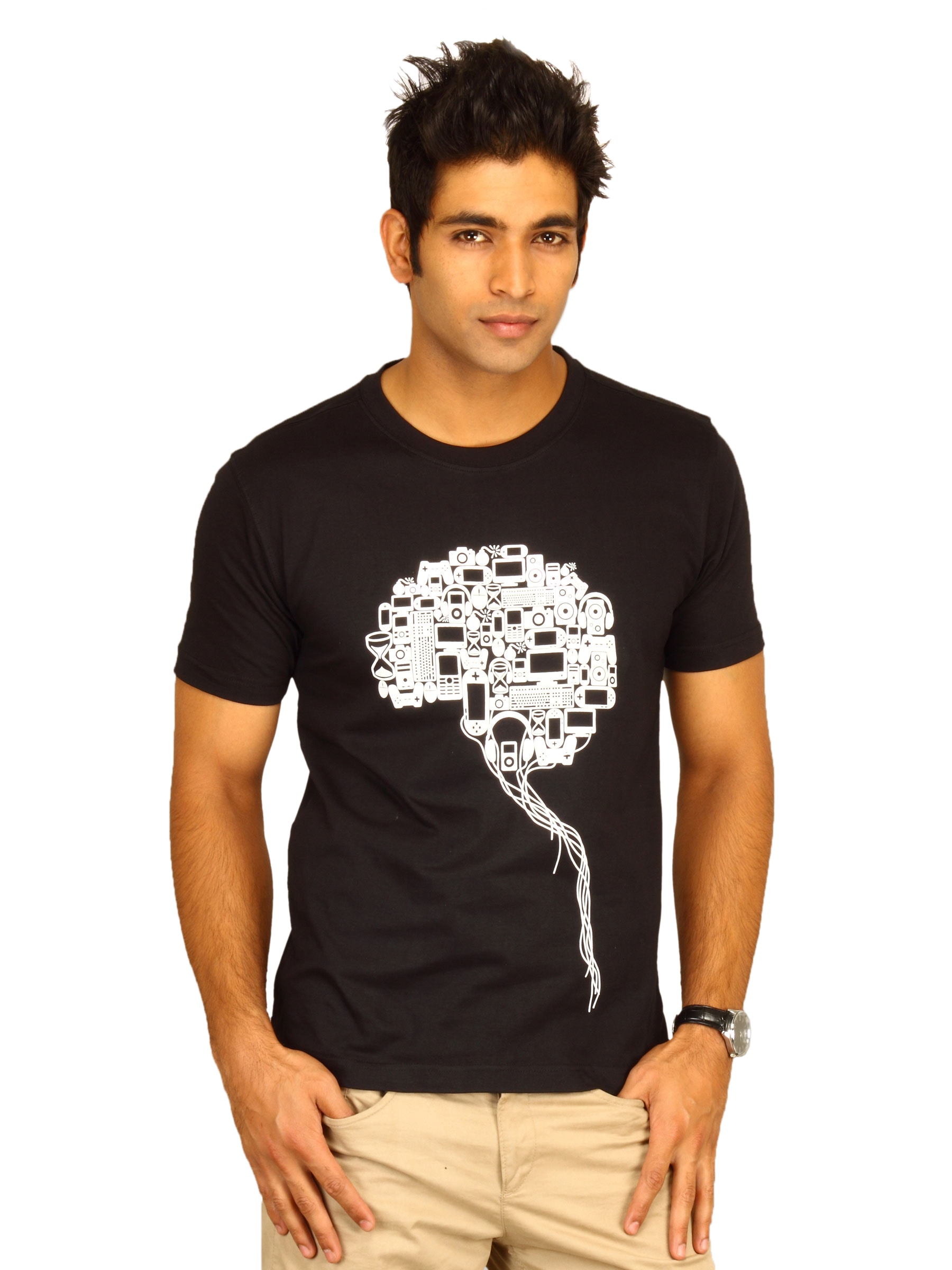 Myntra Men's Brain Black T-shirt