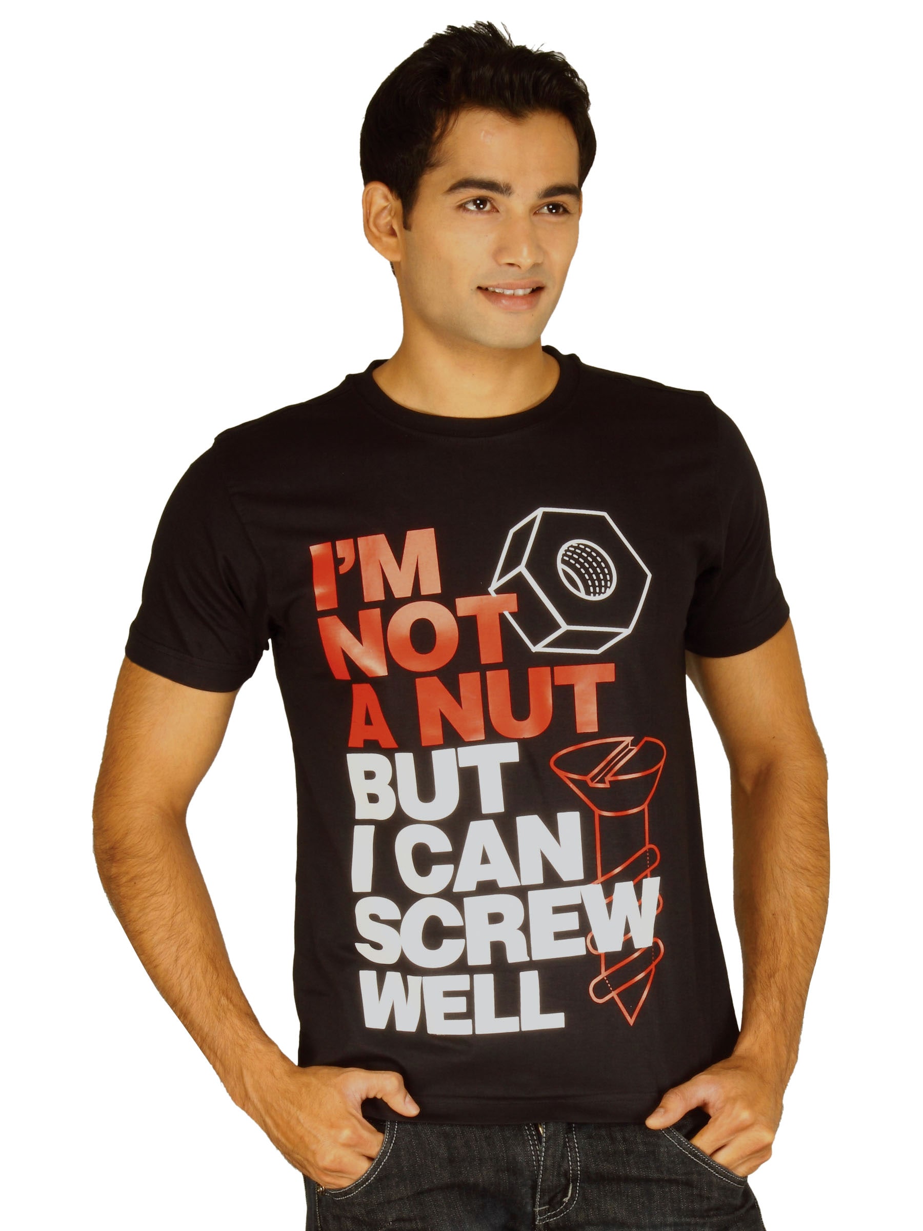 Myntra Men's I'm Not Nut But Can Screw Black T-shirt