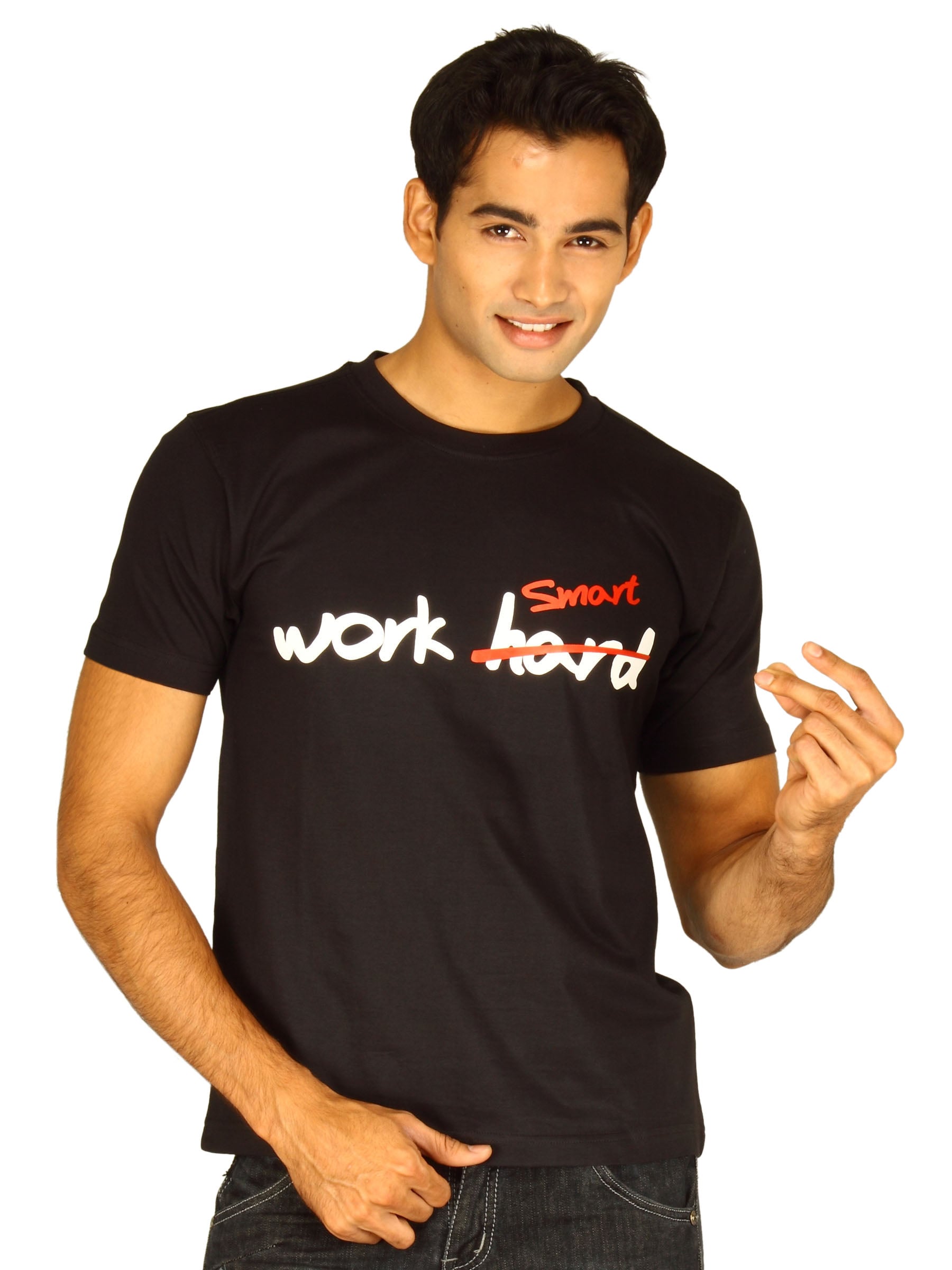 Myntra Men's Work Hard/ Smart Black T-shirt