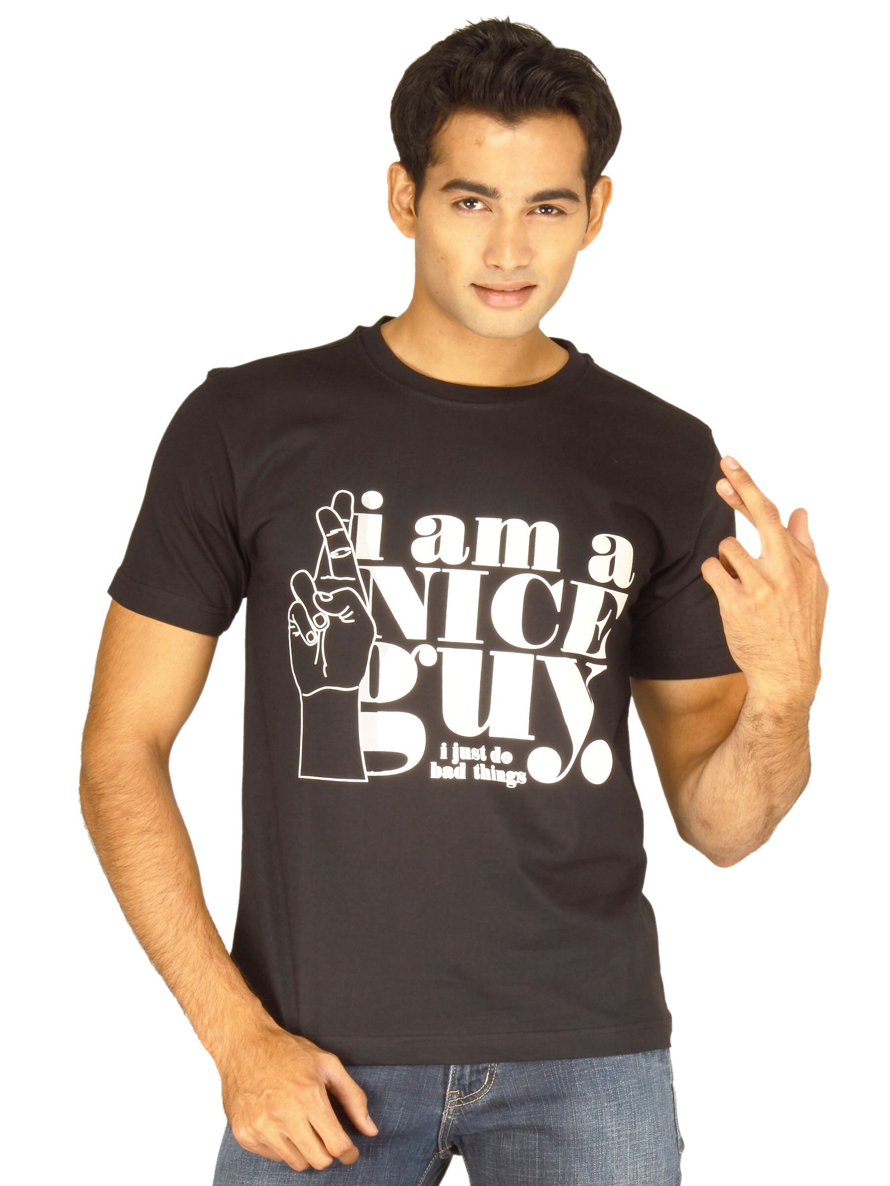 Myntra Men's I am a nice guy Black T-shirt