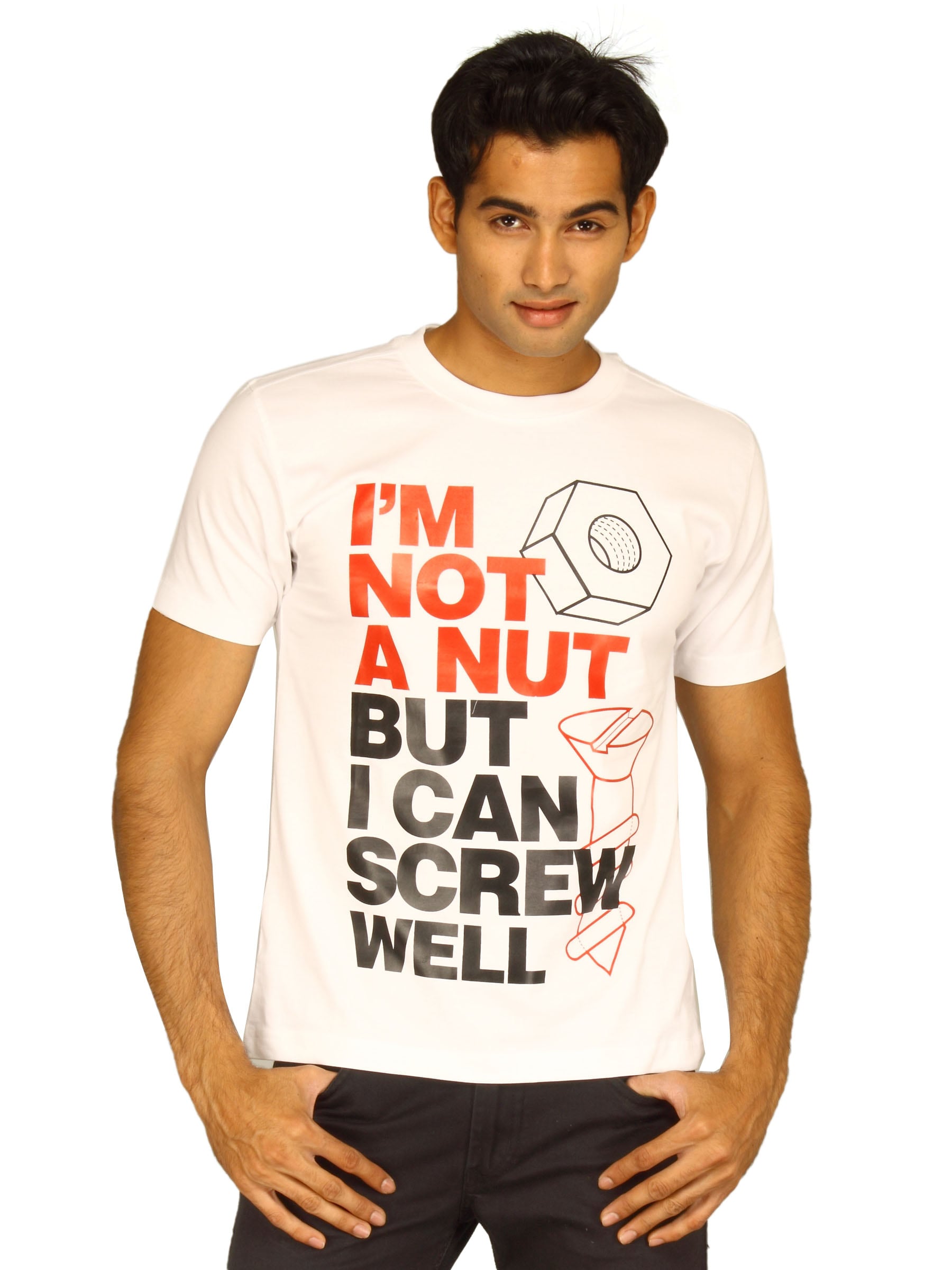 Myntra Men's I'm not a nut White T-shirt
