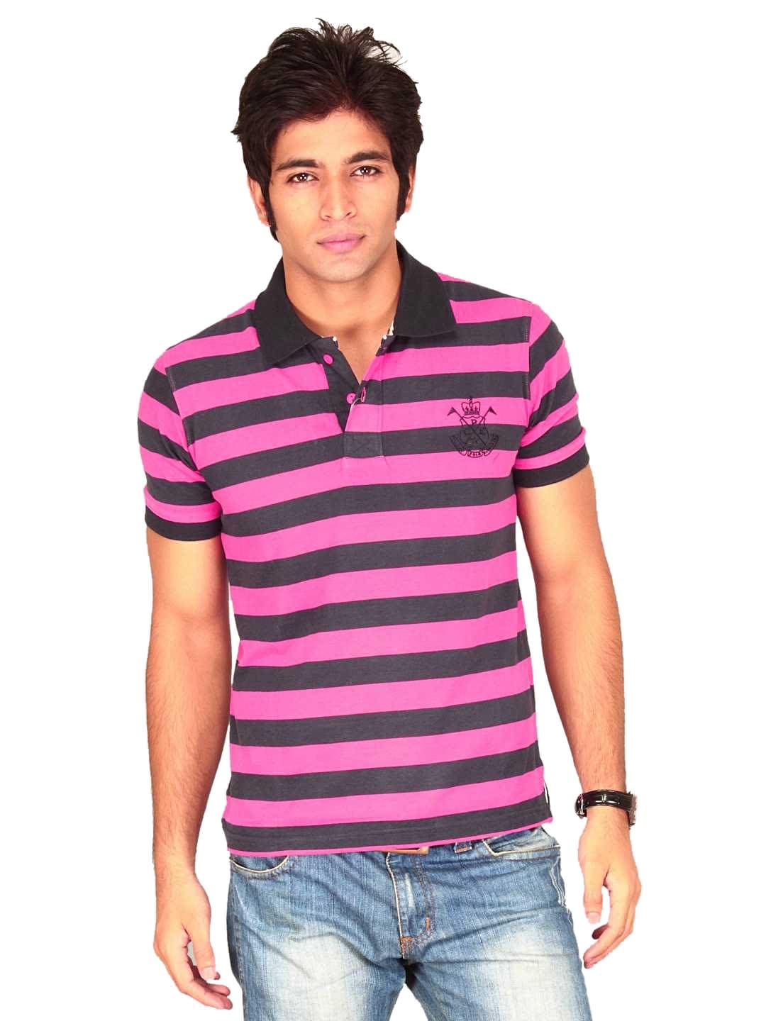 Classic Polo Men Pink Black Stripes T-shirt