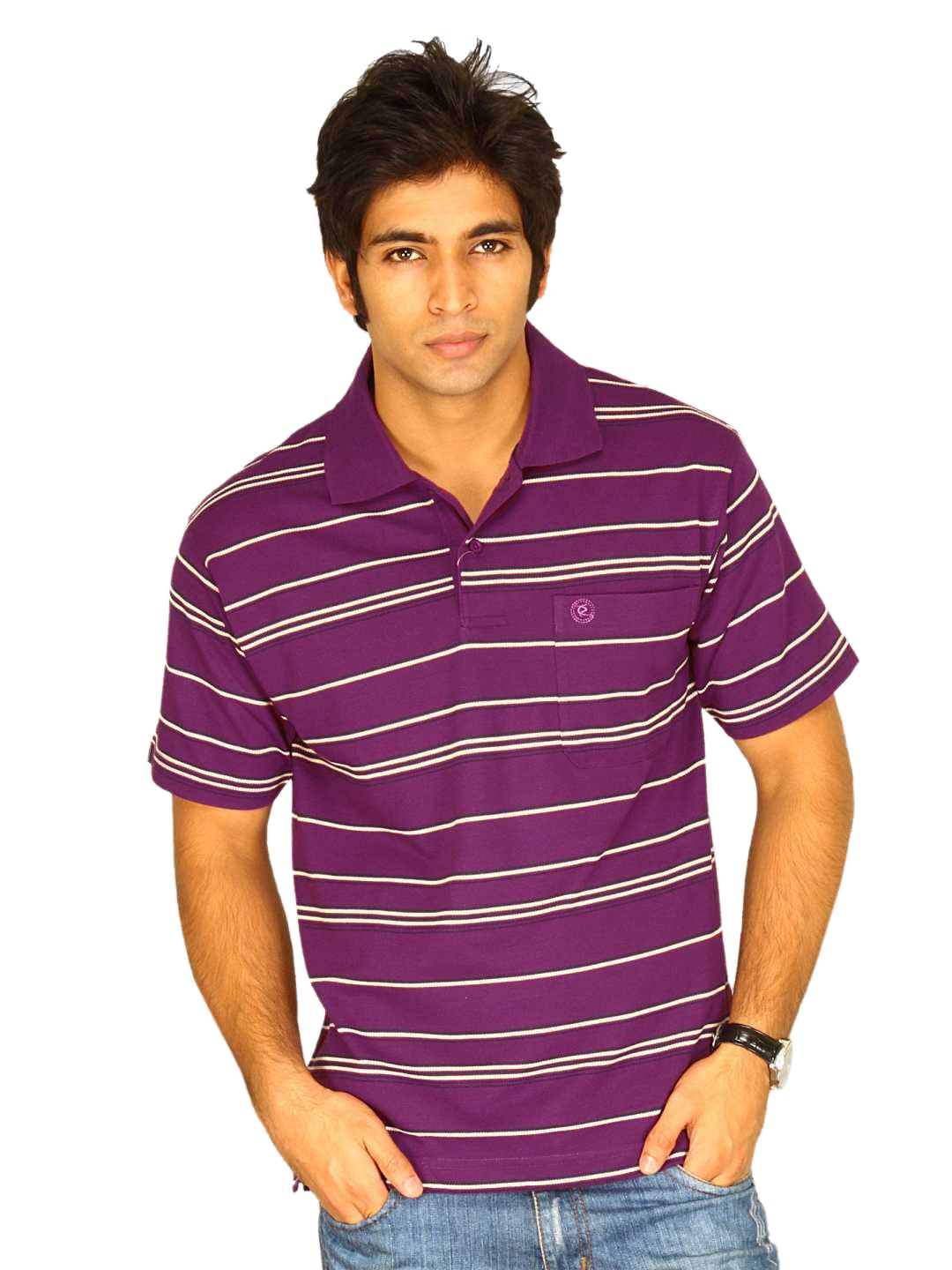 Classic Polo Men's Purple Black & Cream Stripe T-shirt