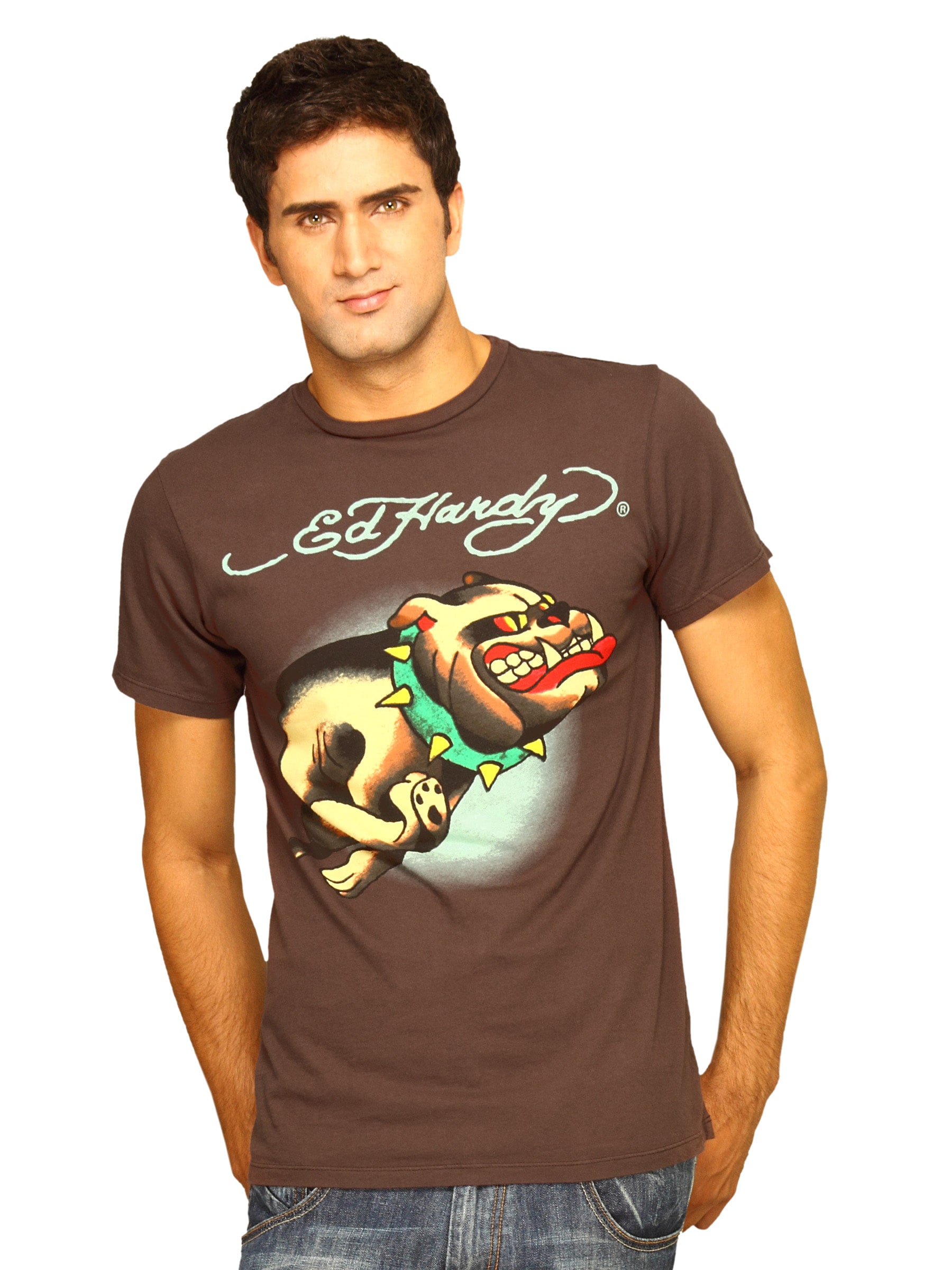 Ed Hardy Men's Brown Bull Dog T-shirt