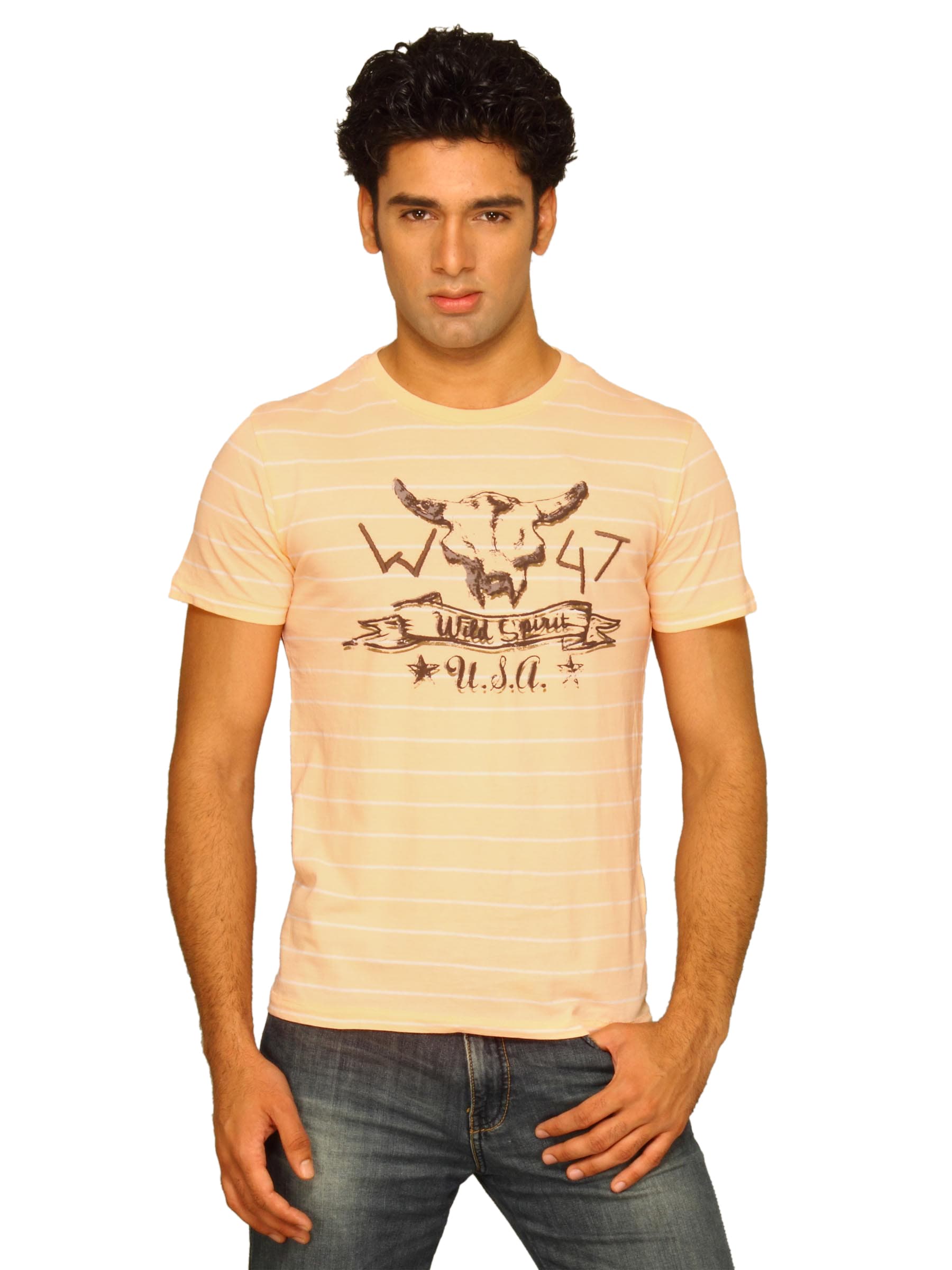 Wrangler Men's Wild Spirit Striper Peach T-shirt