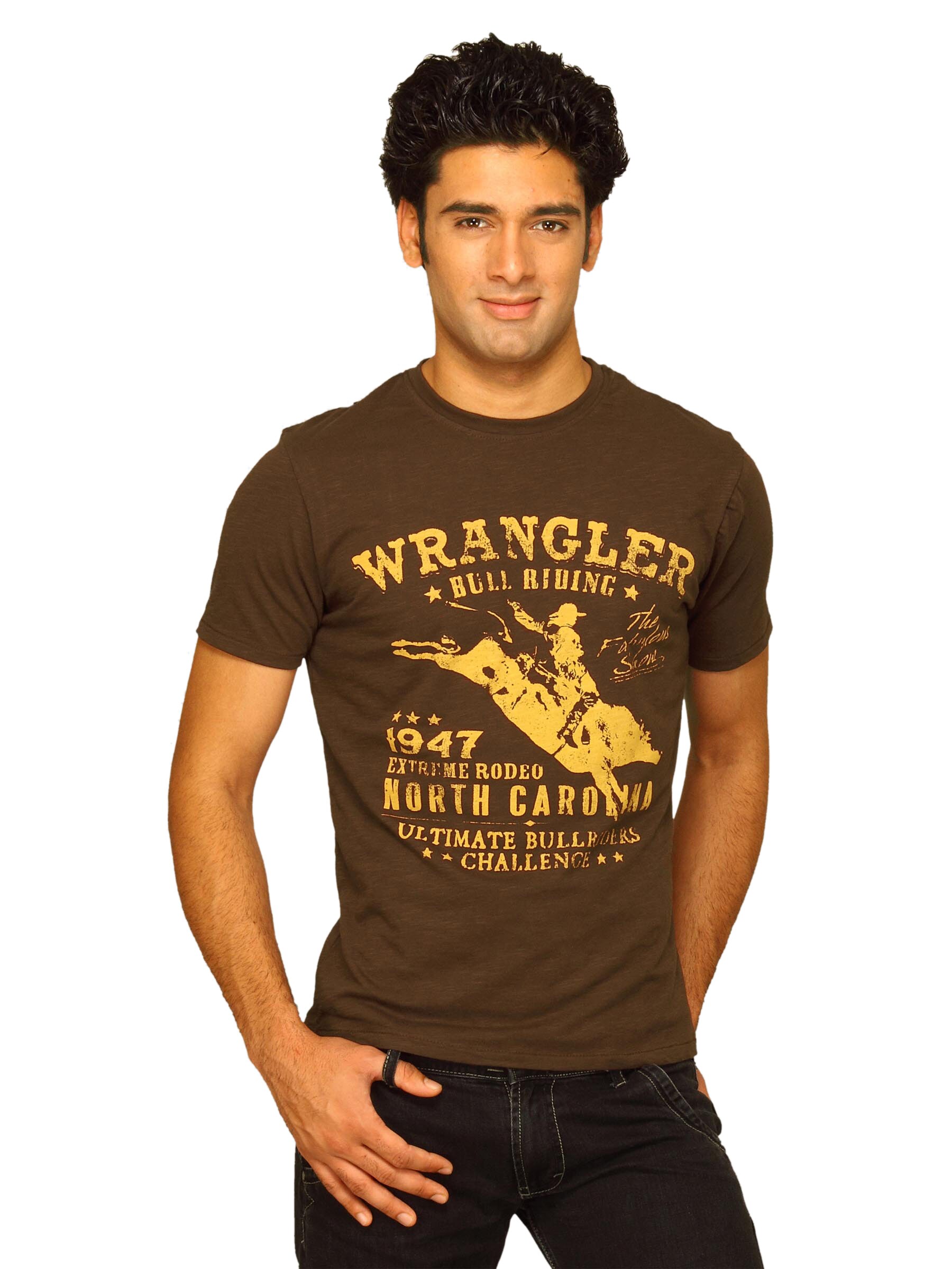 Wrangler Men's Poster Print Slub Brown T-shirt