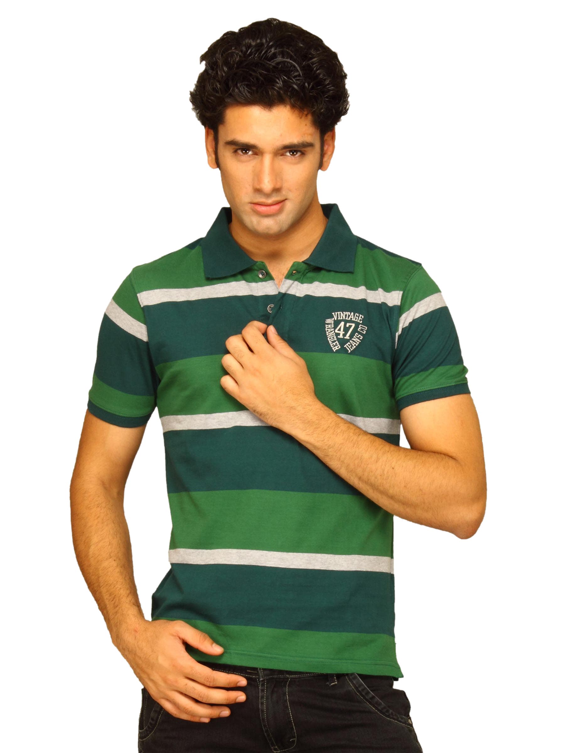 Wrangler Men's University Broad Stripe Polo Green T-shirt