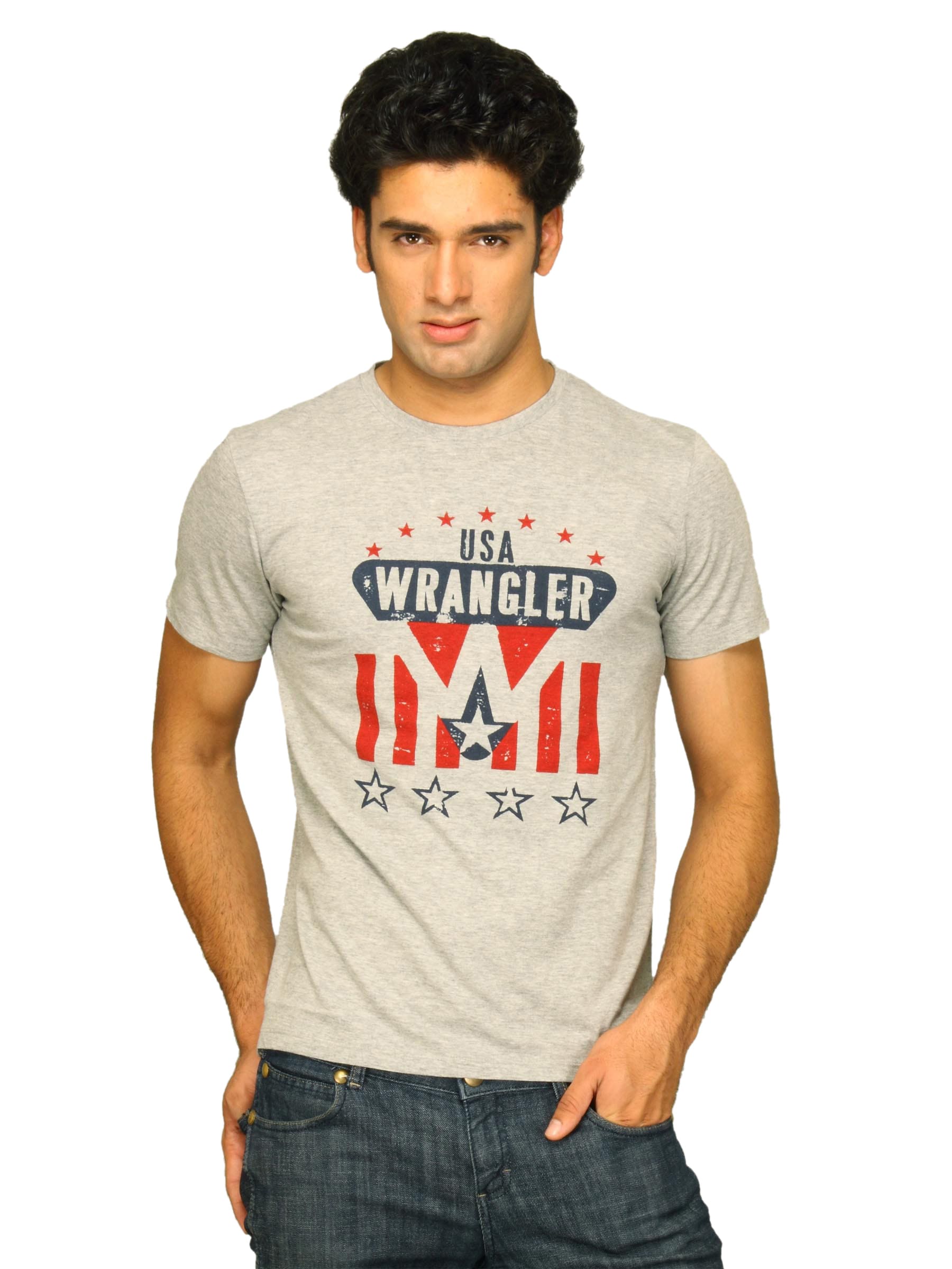 Wrangler Men's Star Flag Print Grey Melange T-shirt
