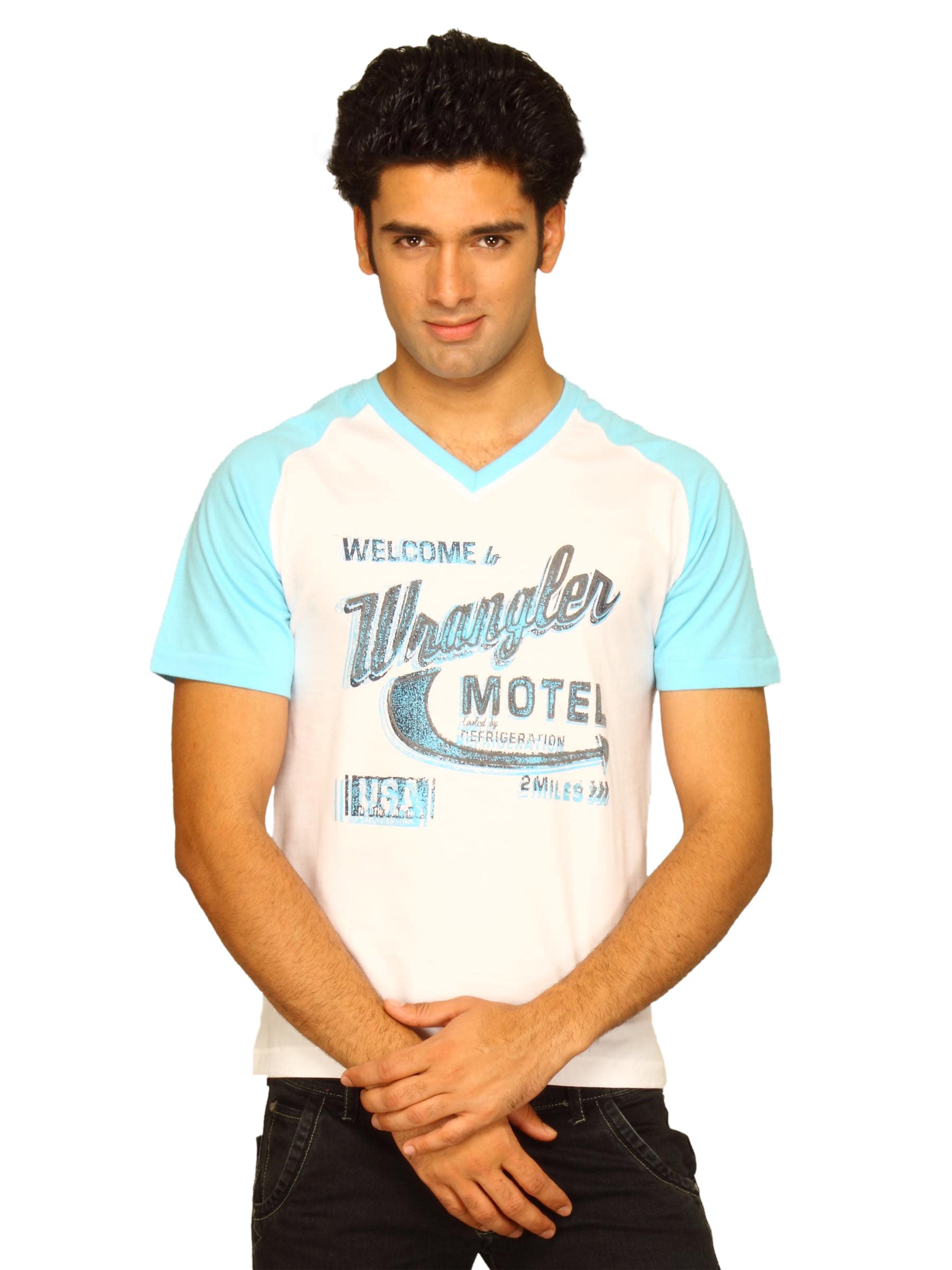 Wrangler Men's Motel Color Block White Blue T-shirt