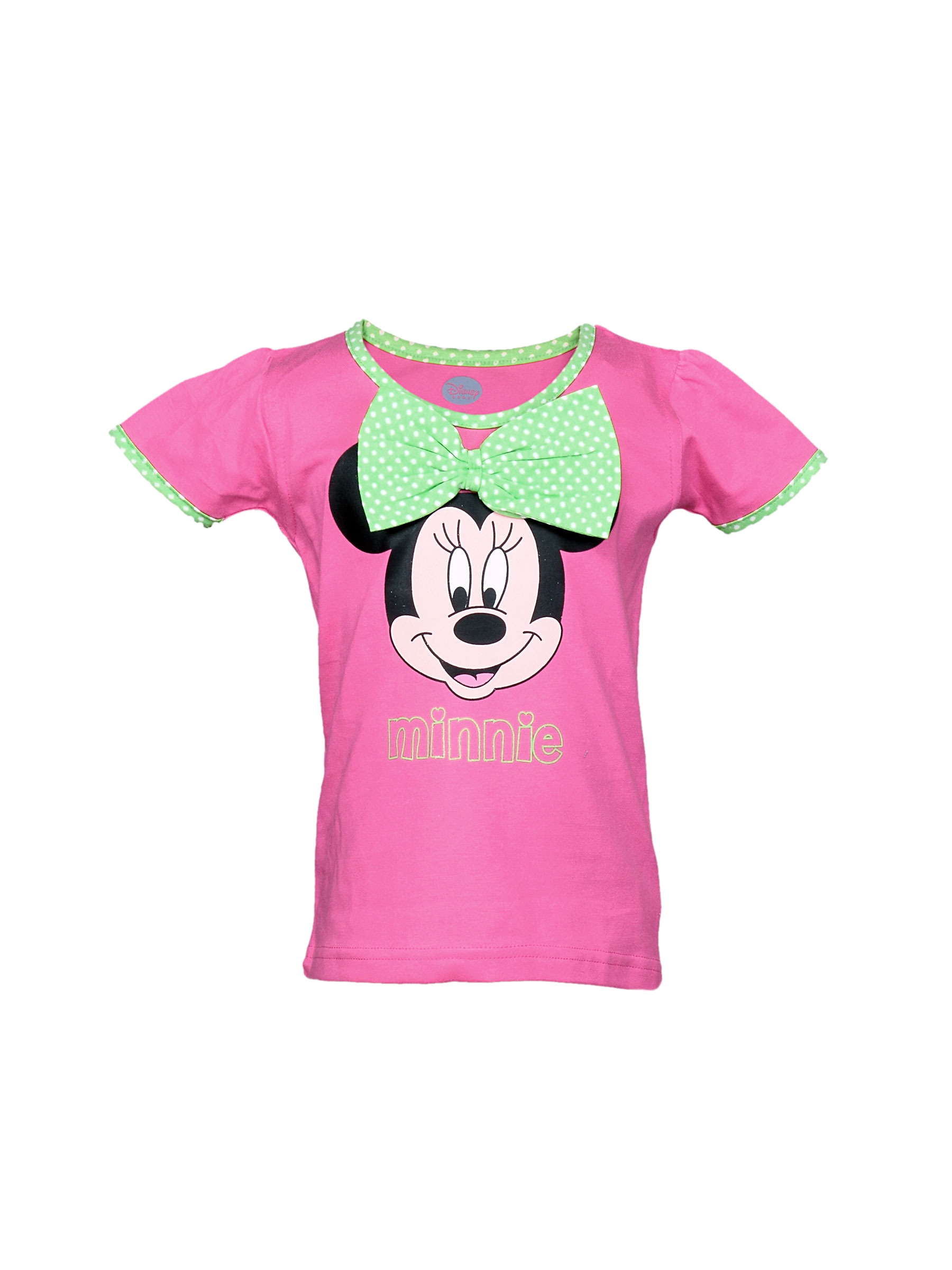 Disney Kids Girl's Pink Minnie Top With Green Bow Kidswear