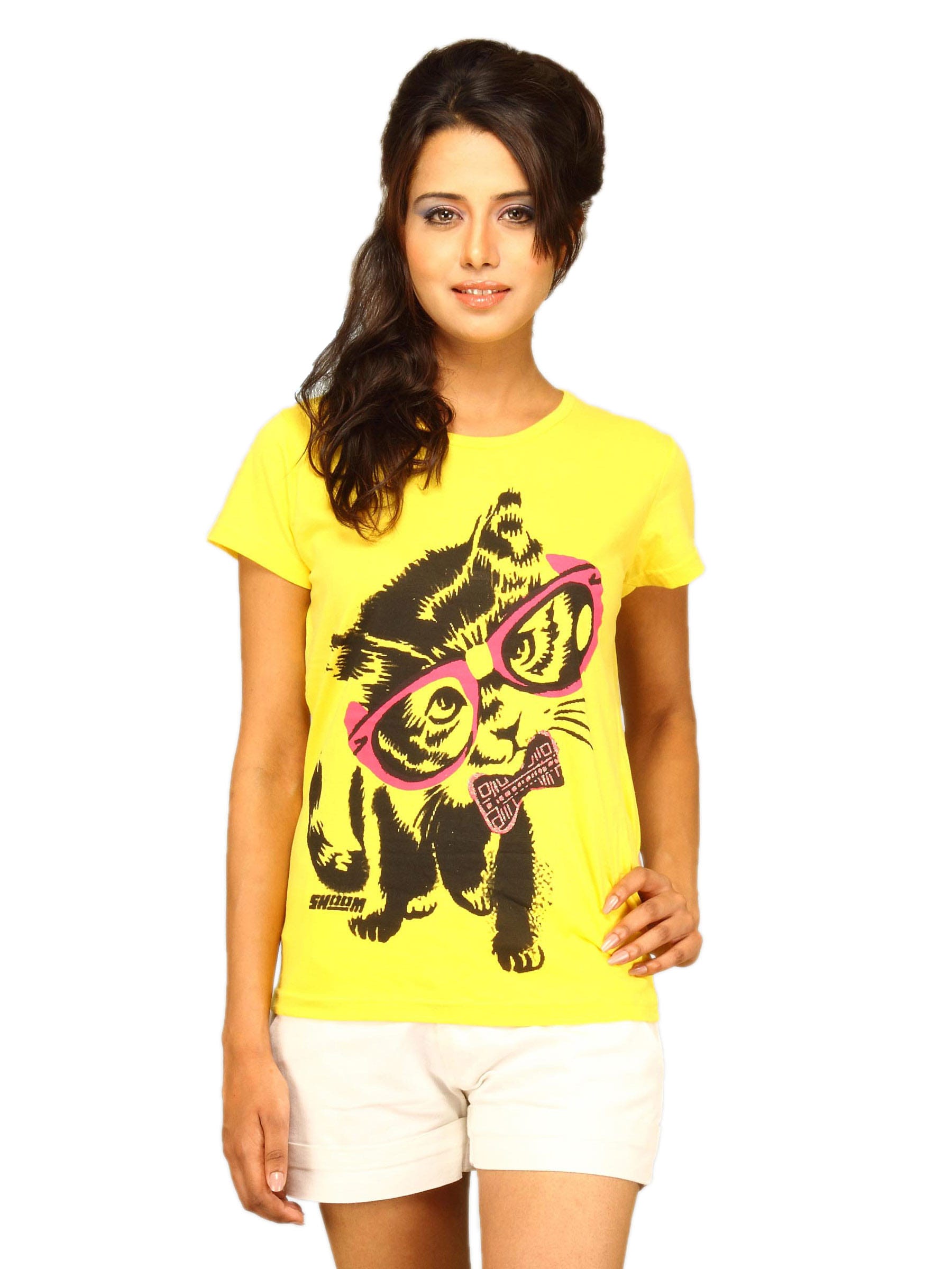 Jealous 21 Women Yellow Cat T-shirt