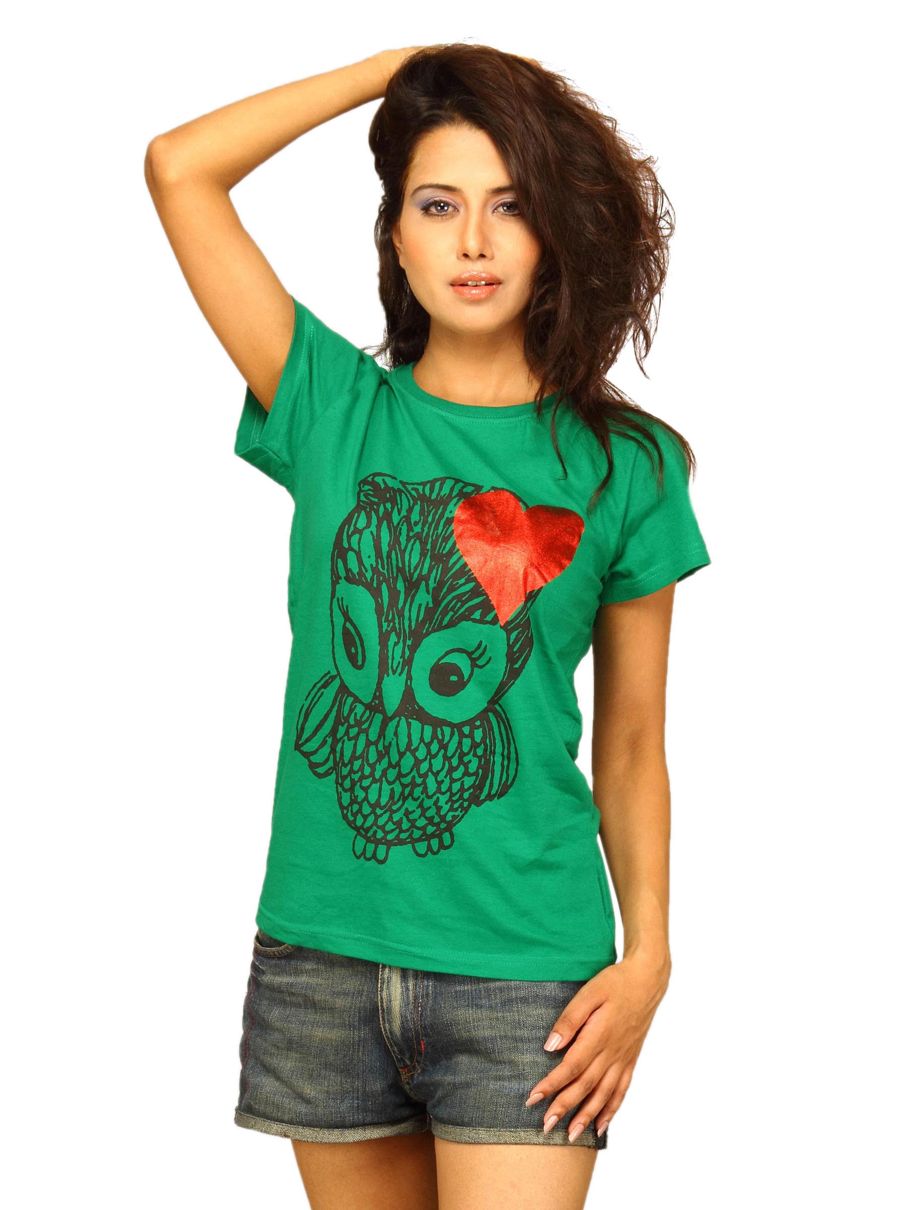 Jealous 21 Women's Green Owl T-shirt