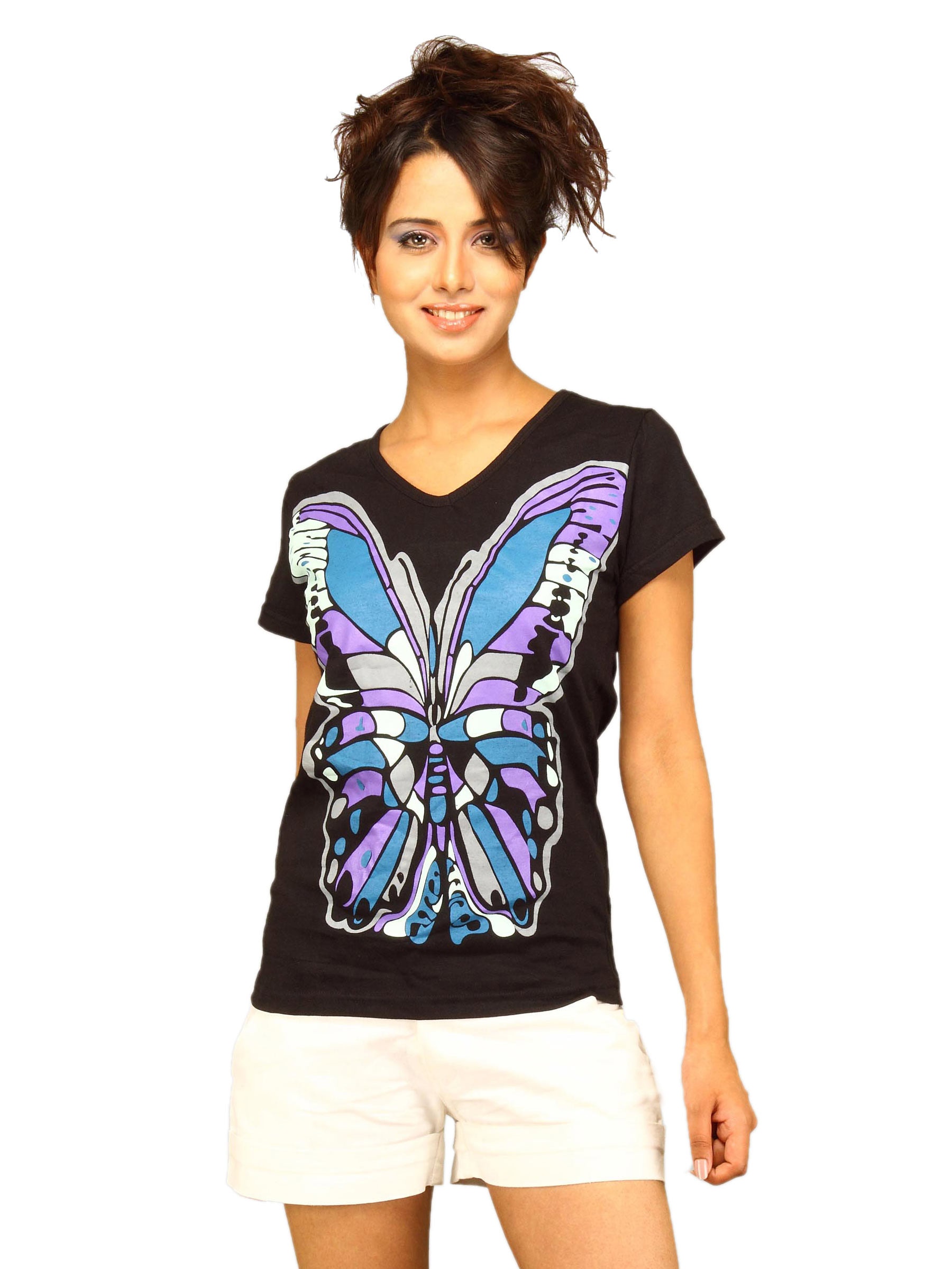 Jealous 21 Women's Black Butterfly T-shirt