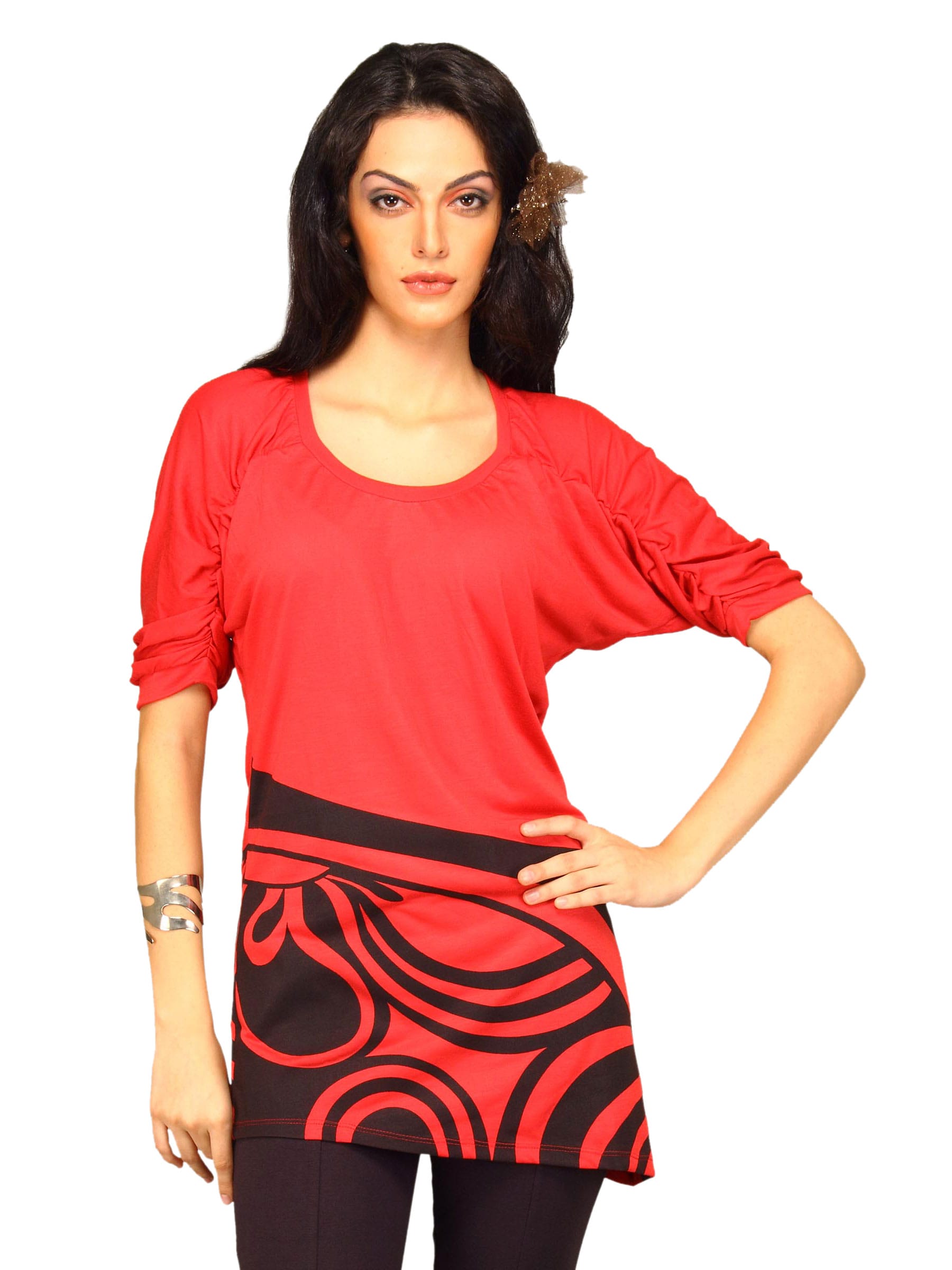 Jealous 21 Women Red Tunic With Mirror Print Top