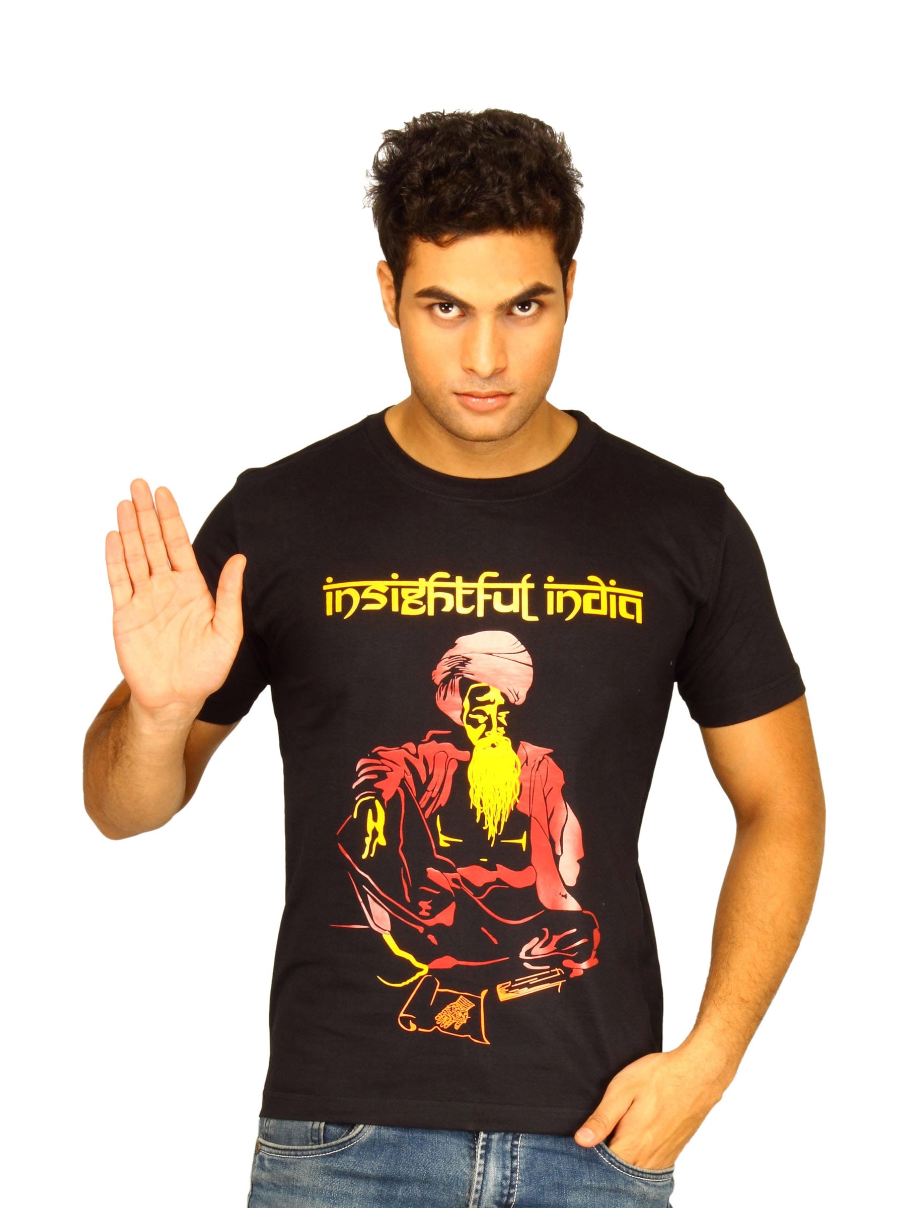 Myntra Men's Sadhu 1/2 Sleeve Black T-shirt