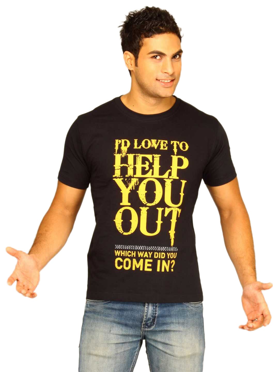 Myntra Men's I'd Love To Help You Out Black T-shirt