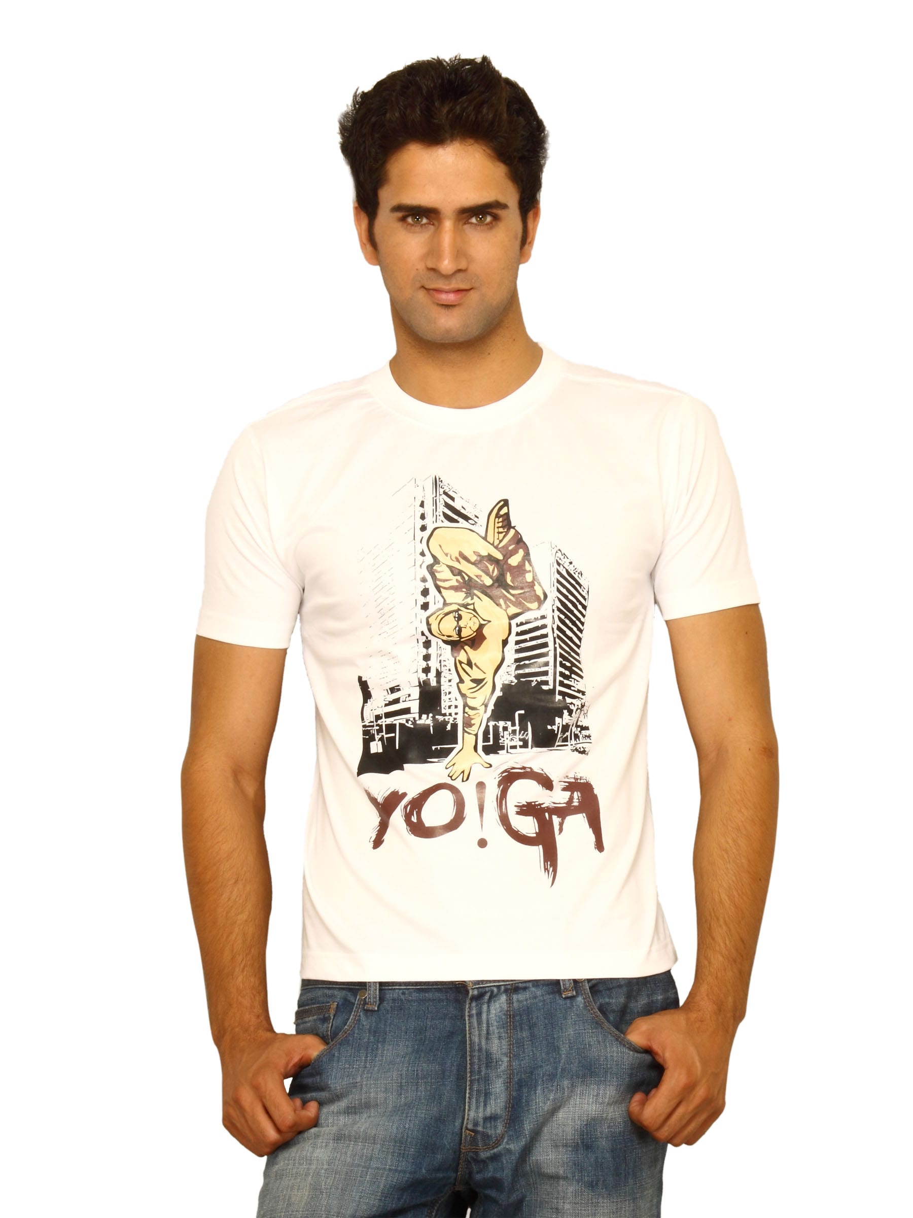 Myntra Men's Yoga White T-shirt