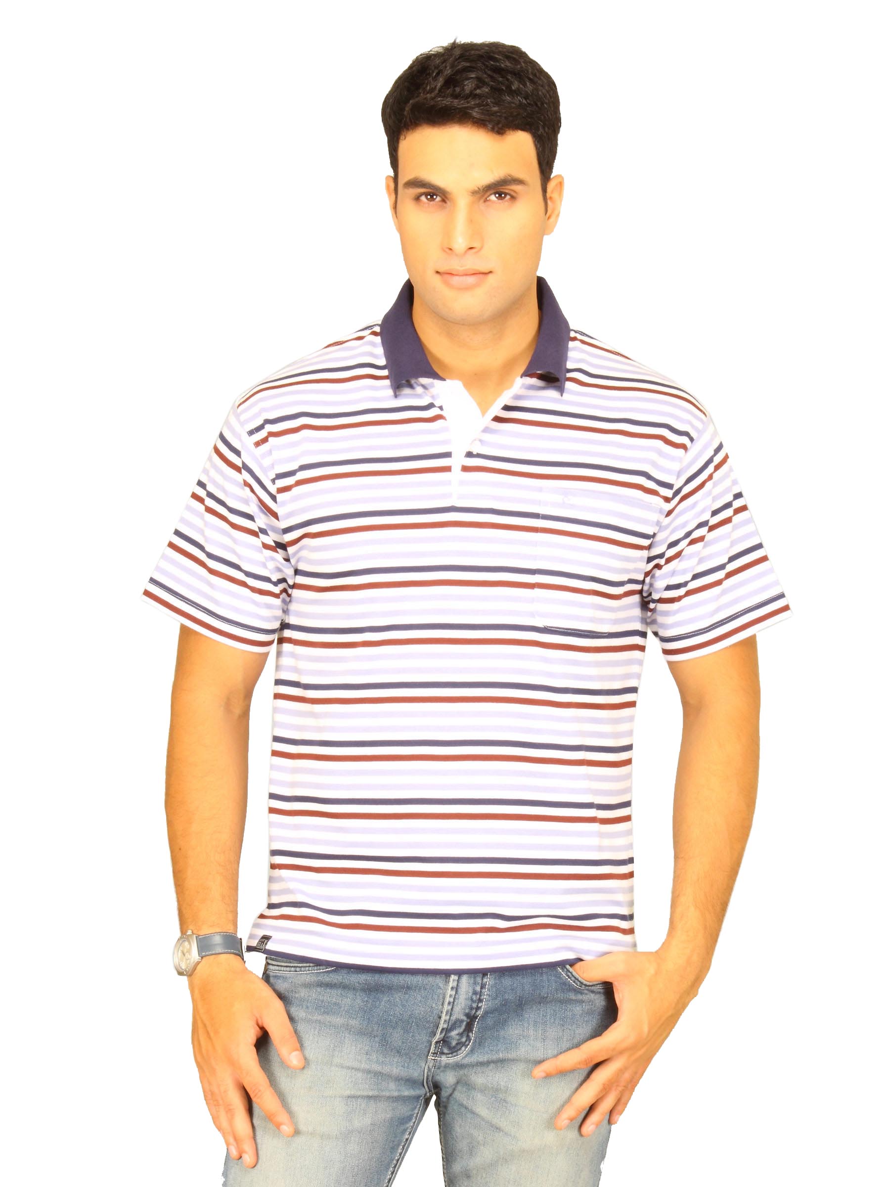 Classic Polo Men's White With Purple Navy Maroon Stripe T-shirt